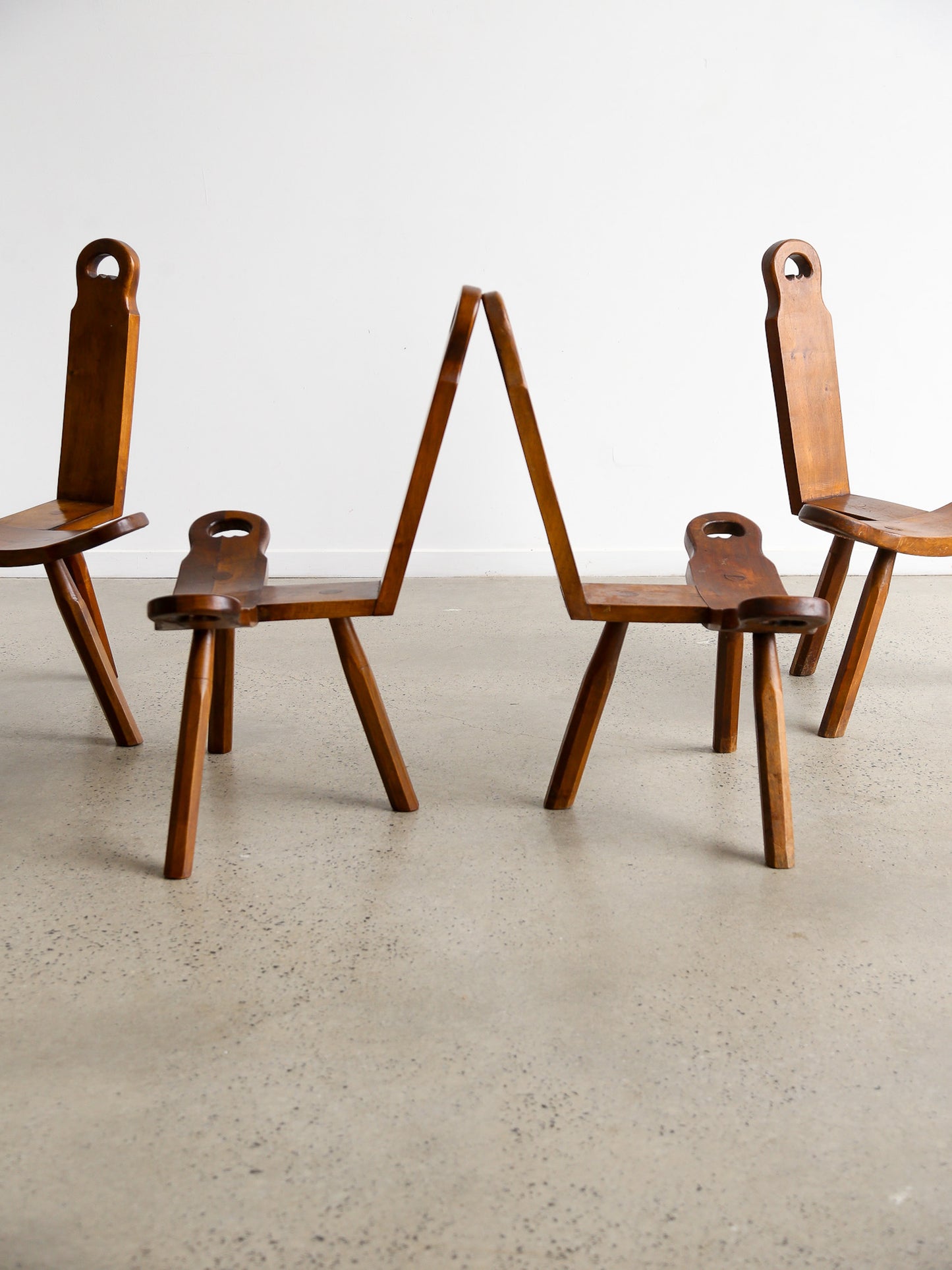 Brutalist Spanish Sculptural Tripod Chairs Set of Four