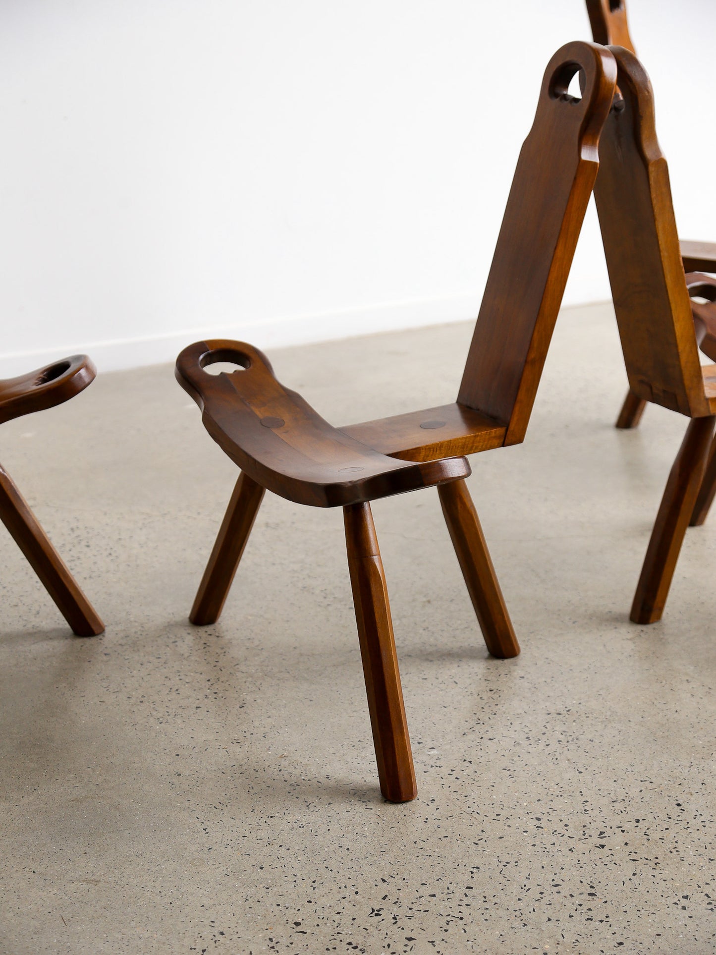 Brutalist Spanish Sculptural Tripod Chairs Set of Four