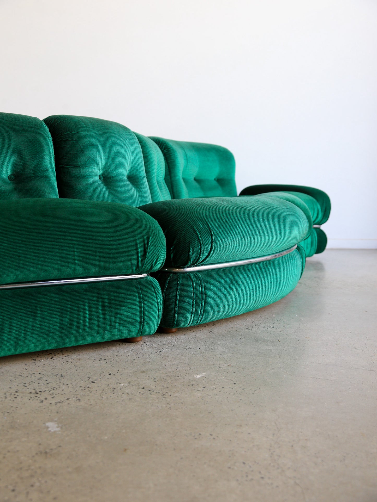 Modular Sofa in Emerald Green Velvet Fabric and Chrome Frame by Adriano Piazzesi