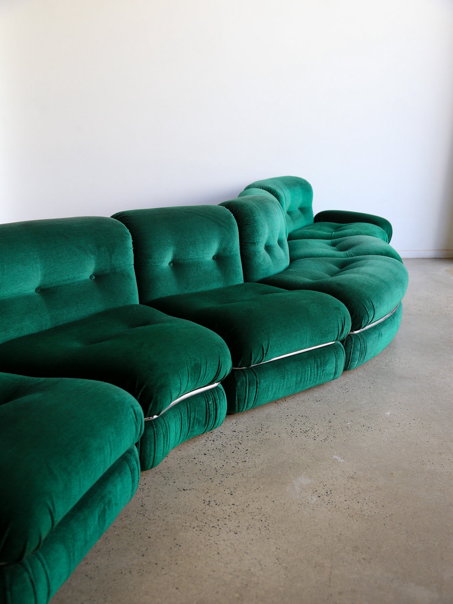 Modular Sofa in Emerald Green Velvet Fabric and Chrome Frame by Adriano Piazzesi