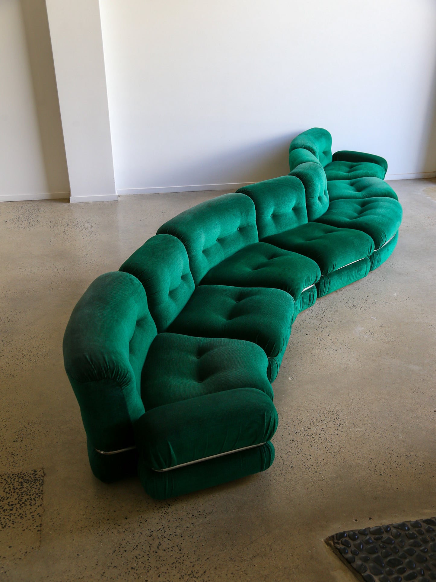 Modular Sofa in Emerald Green Velvet Fabric and Chrome Frame by Adriano Piazzesi