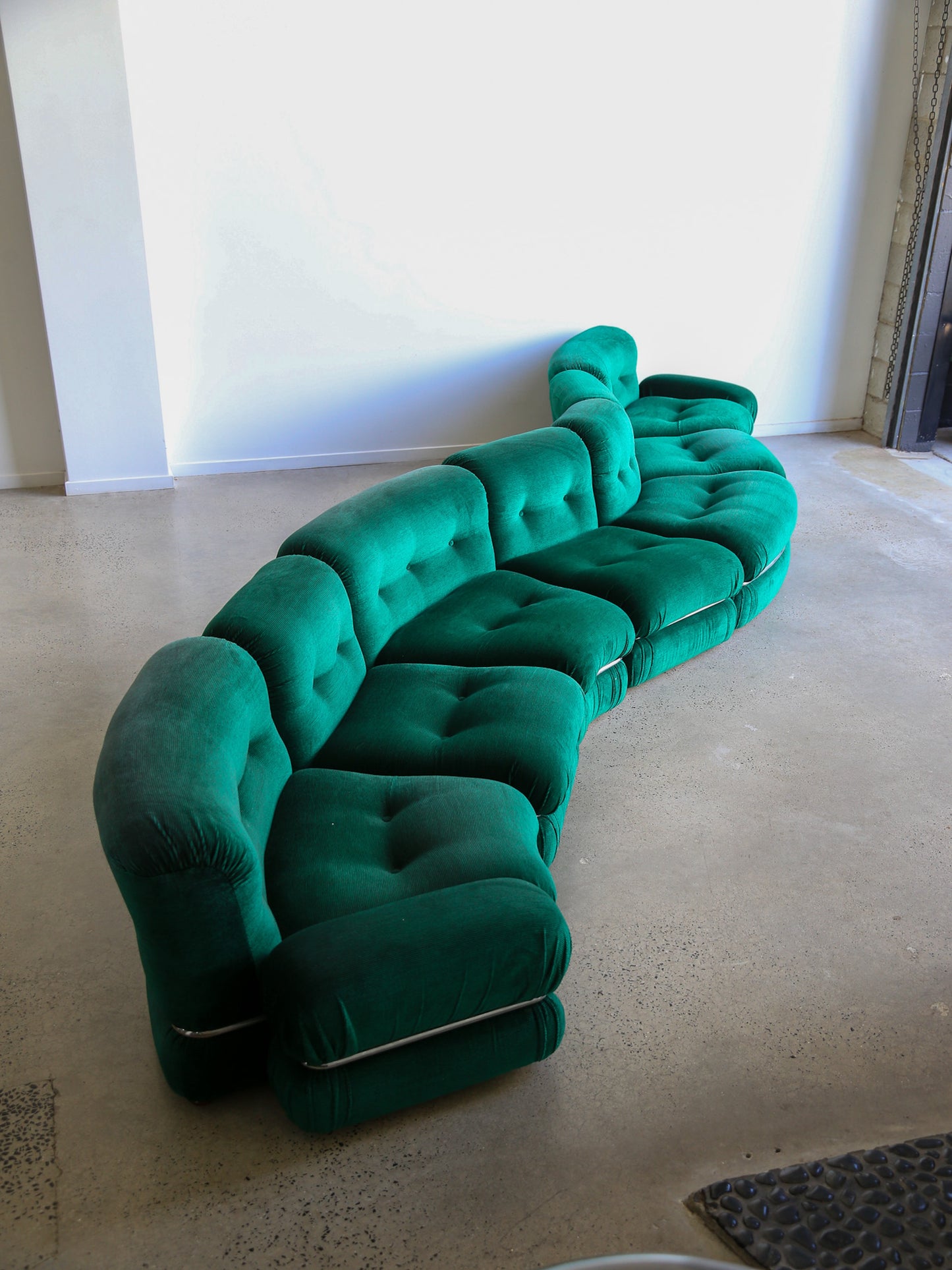 Modular Sofa in Emerald Green Velvet Fabric and Chrome Frame by Adriano Piazzesi