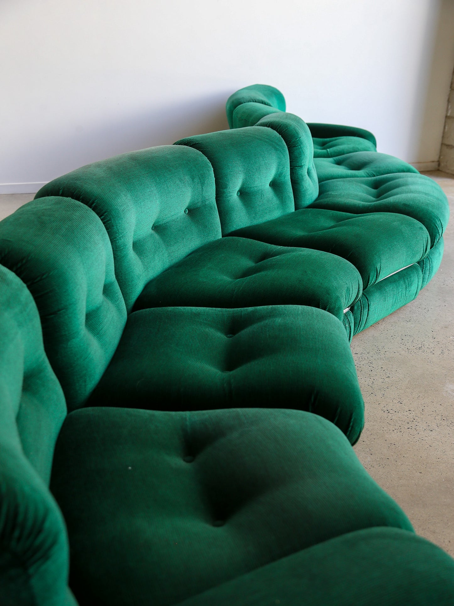 Modular Sofa in Emerald Green Velvet Fabric and Chrome Frame by Adriano Piazzesi