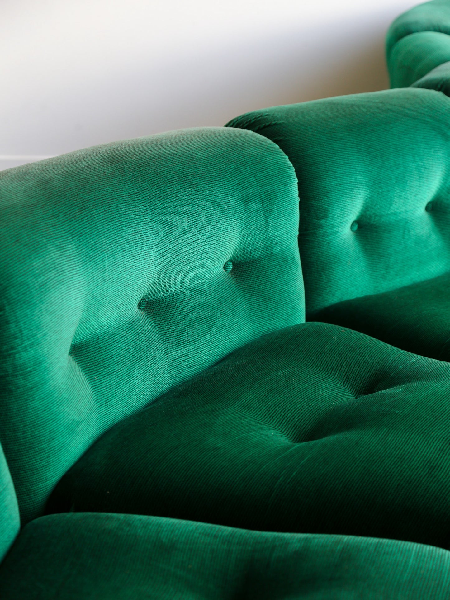 Modular Sofa in Emerald Green Velvet Fabric and Chrome Frame by Adriano Piazzesi