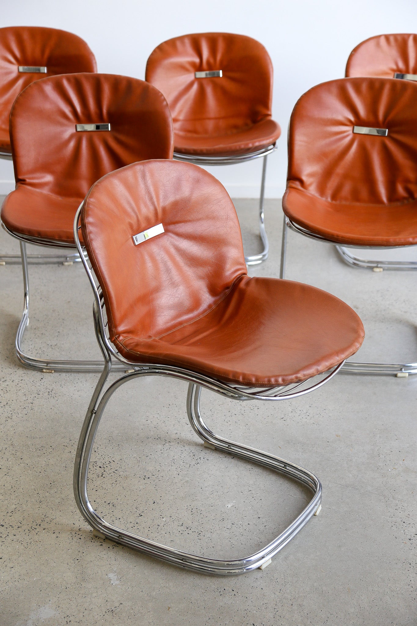 Sabrina Chairs by Gastone Rinaldi for Rima in Chrome and Leather Set of Six