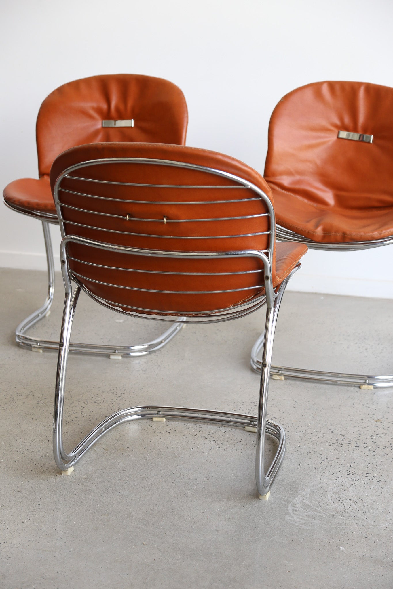 Sabrina Chairs by Gastone Rinaldi for Rima in Chrome and Leather Set of Six