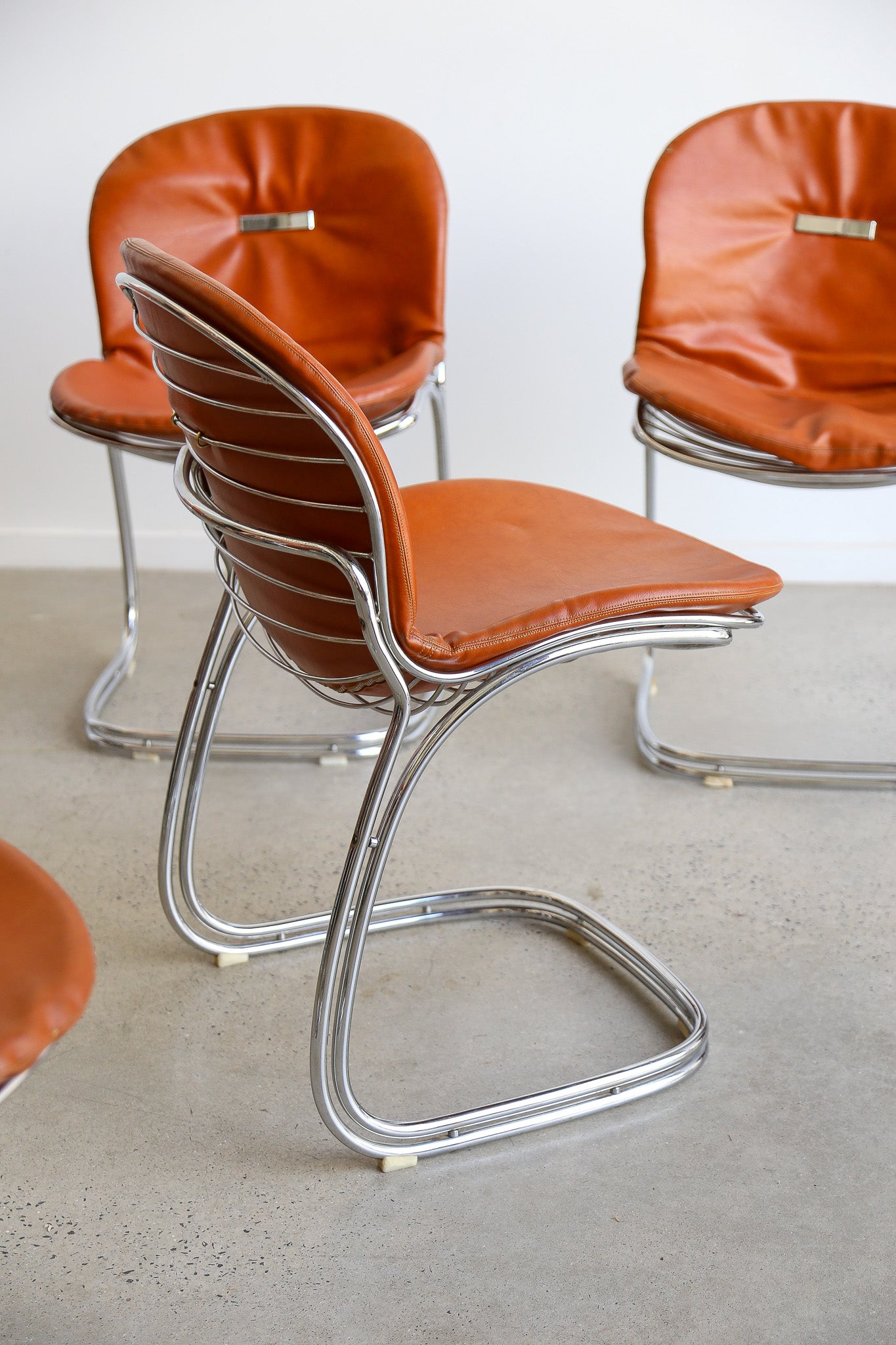 Sabrina Chairs by Gastone Rinaldi for Rima in Chrome and Leather Set of Six