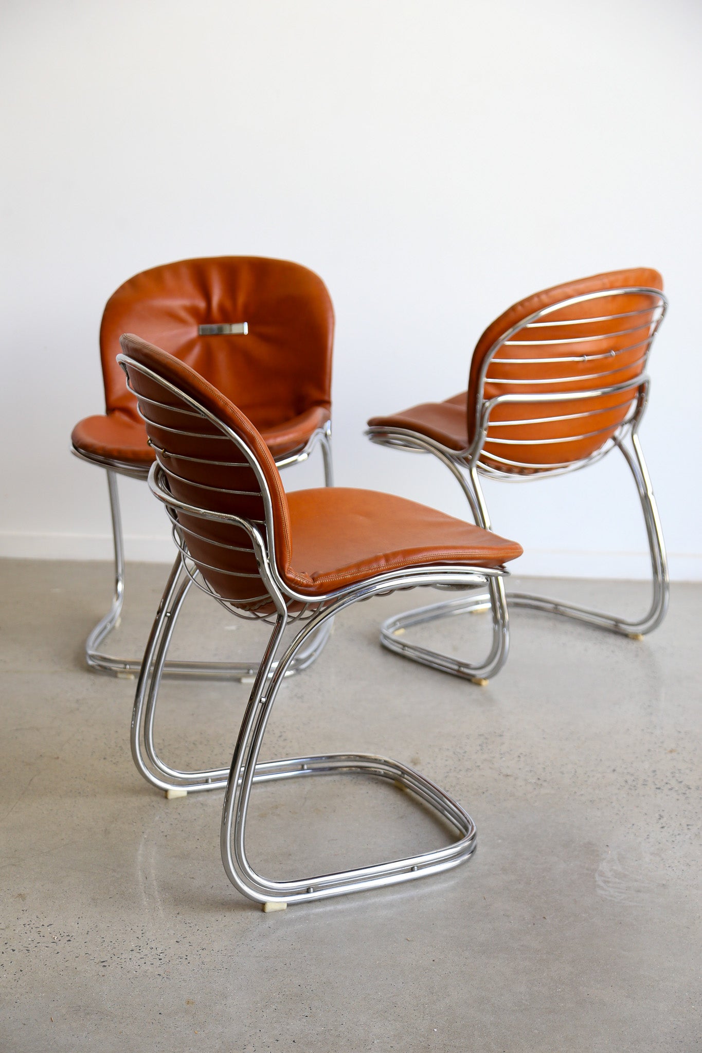 Sabrina Chairs by Gastone Rinaldi for Rima in Chrome and Leather Set of Six