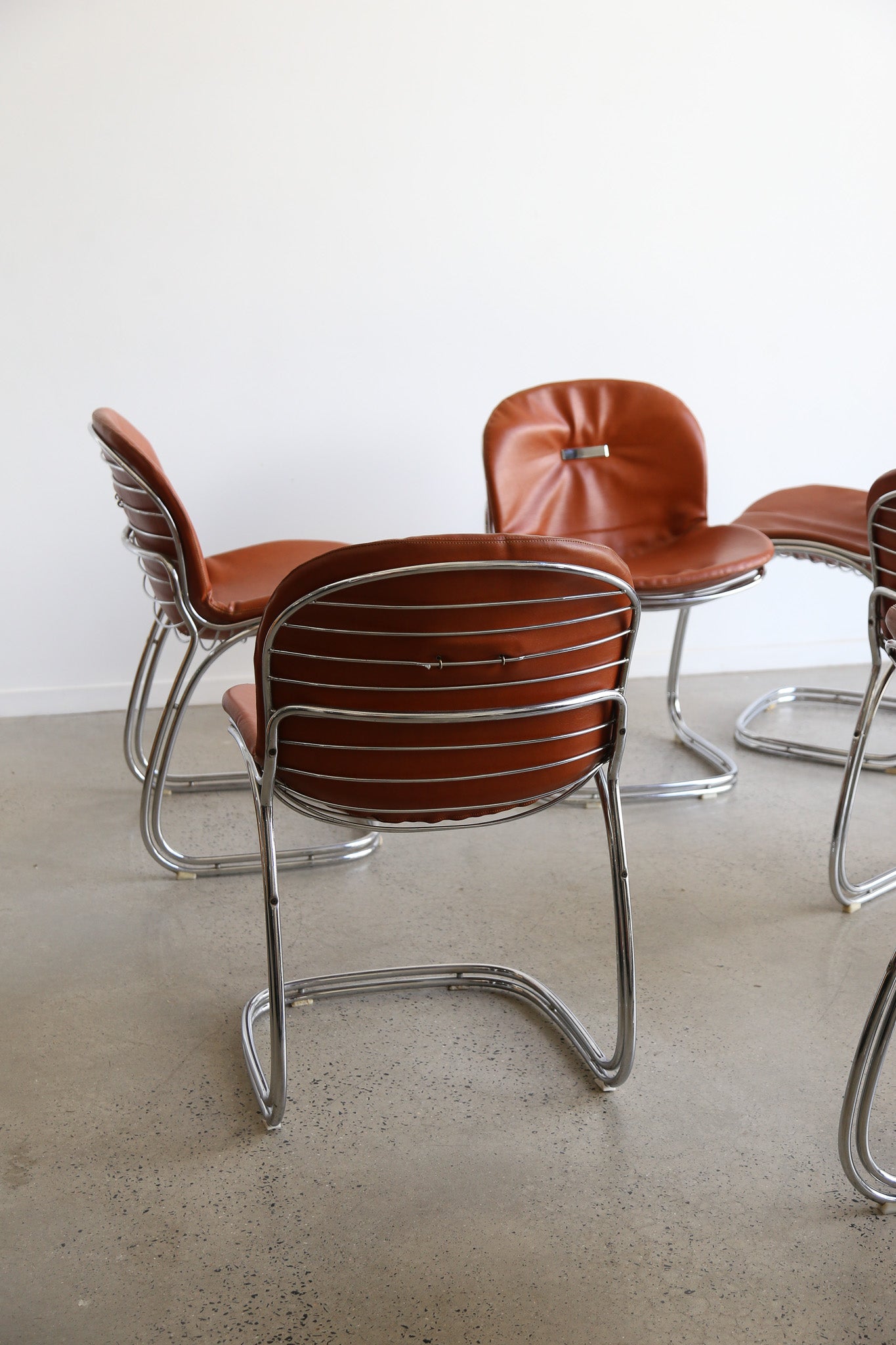 Sabrina Chairs by Gastone Rinaldi for Rima in Chrome and Leather Set of Six