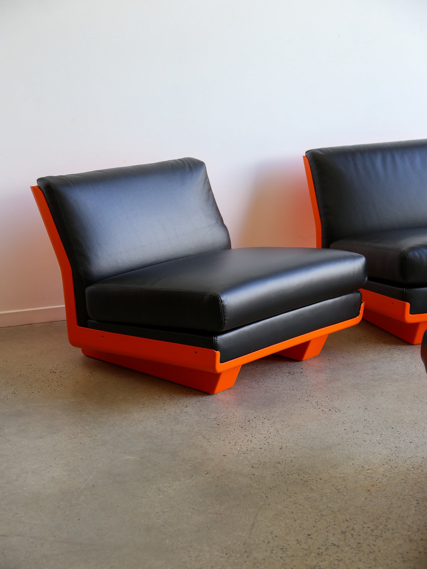 Lounge Chair Set in Orange and Black 1970s