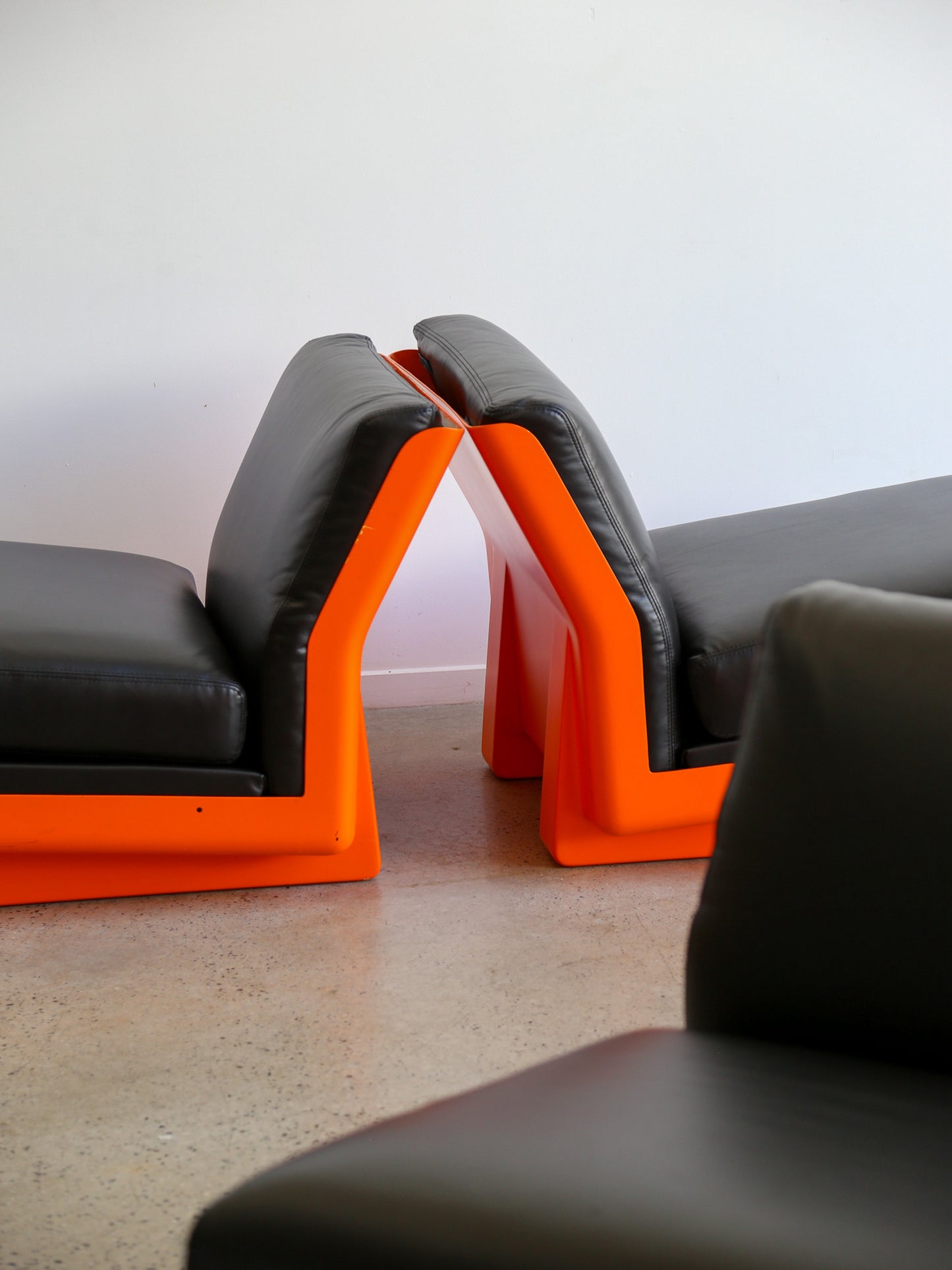 Lounge Chair Set in Orange and Black 1970s