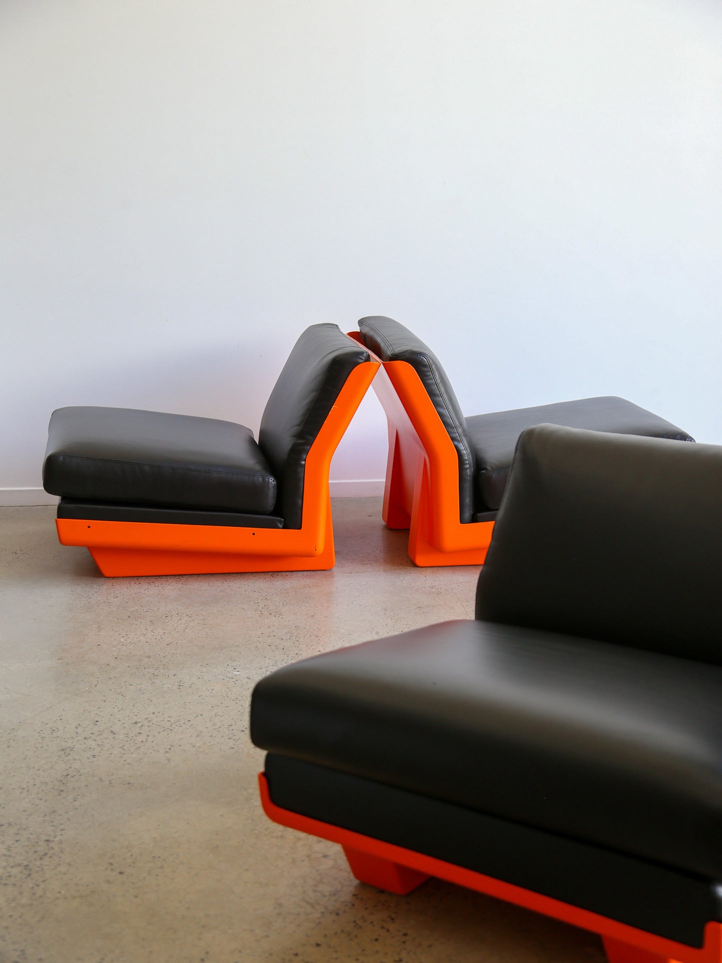 Lounge Chair Set in Orange and Black 1970s