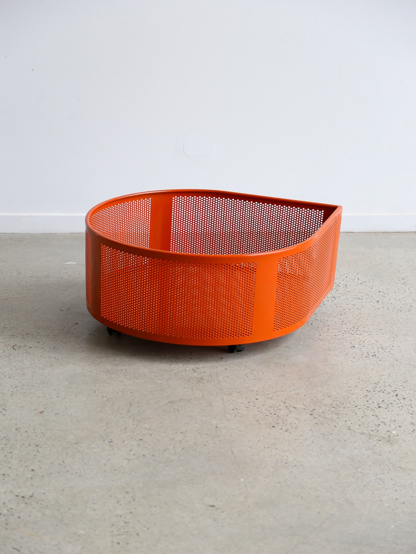 Orange Magazine Storage Box in Metal with Wheels