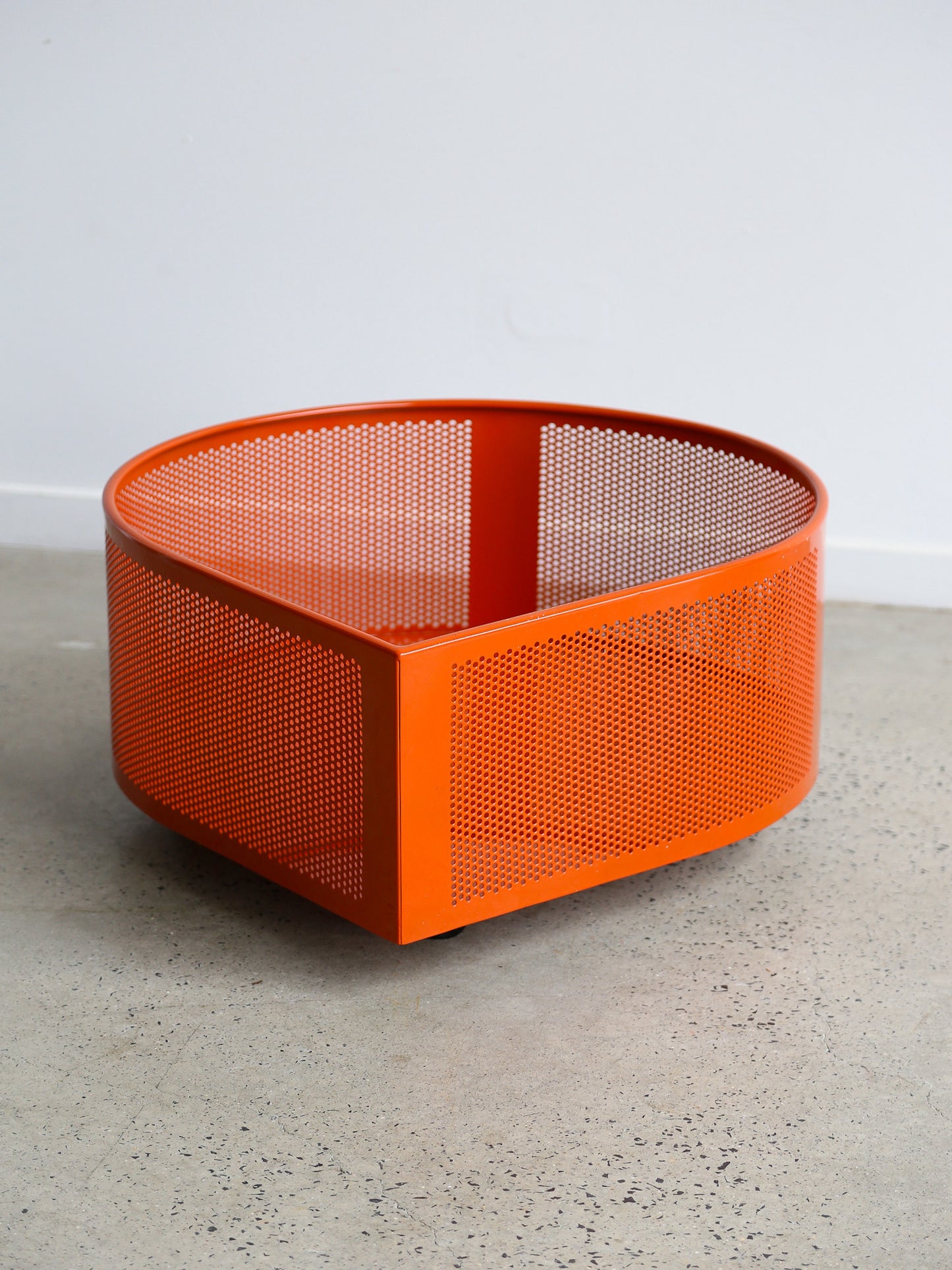 Orange Magazine Storage Box in Metal with Wheels