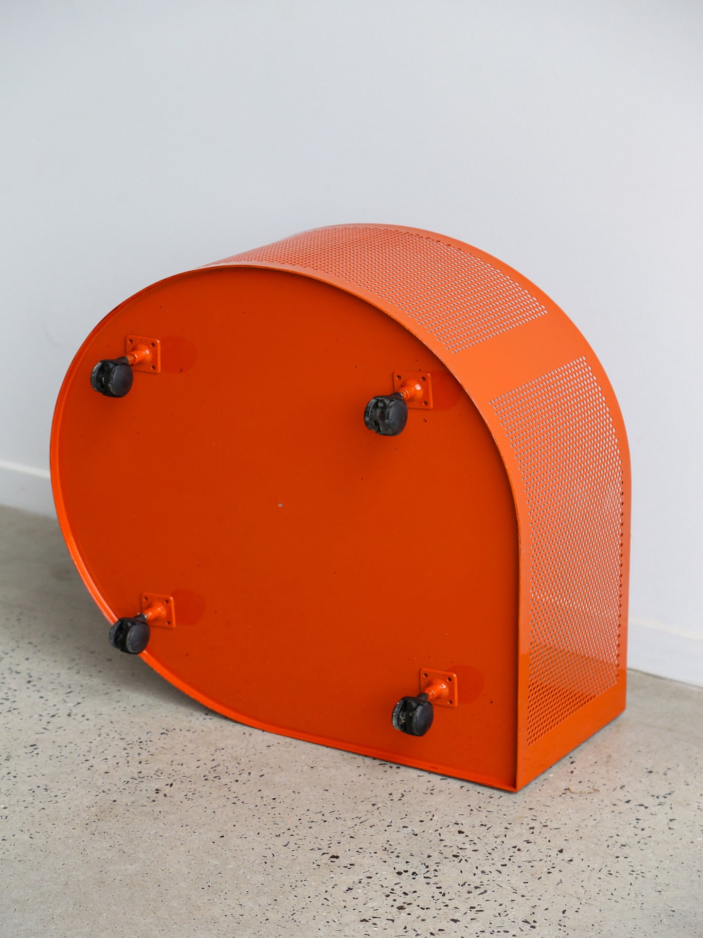 Orange Magazine Storage Box in Metal with Wheels