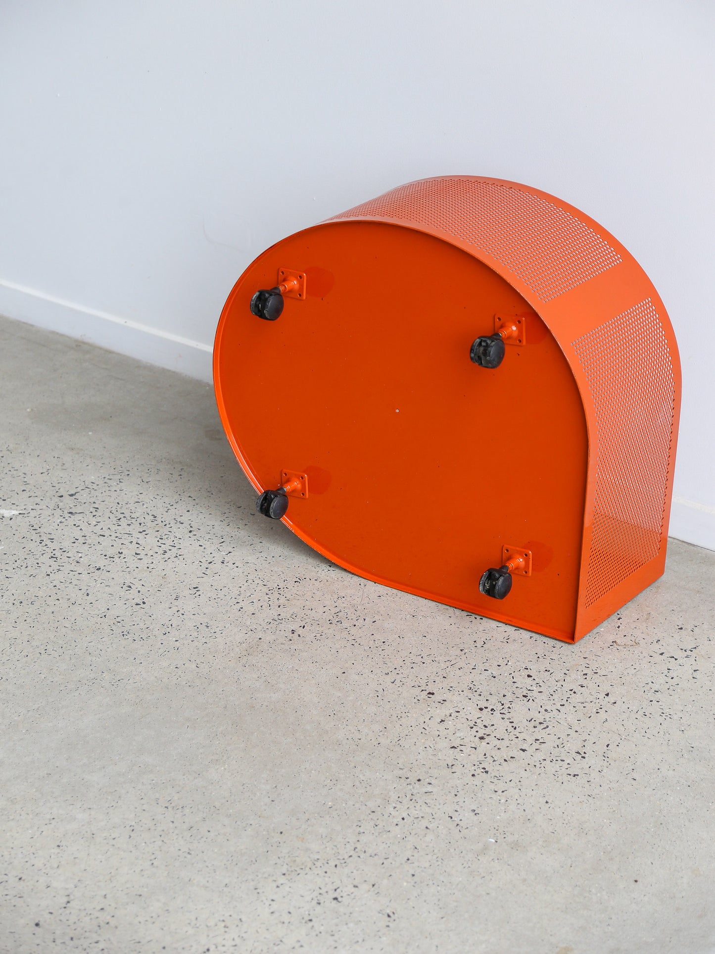 Orange Magazine Storage Box in Metal with Wheels