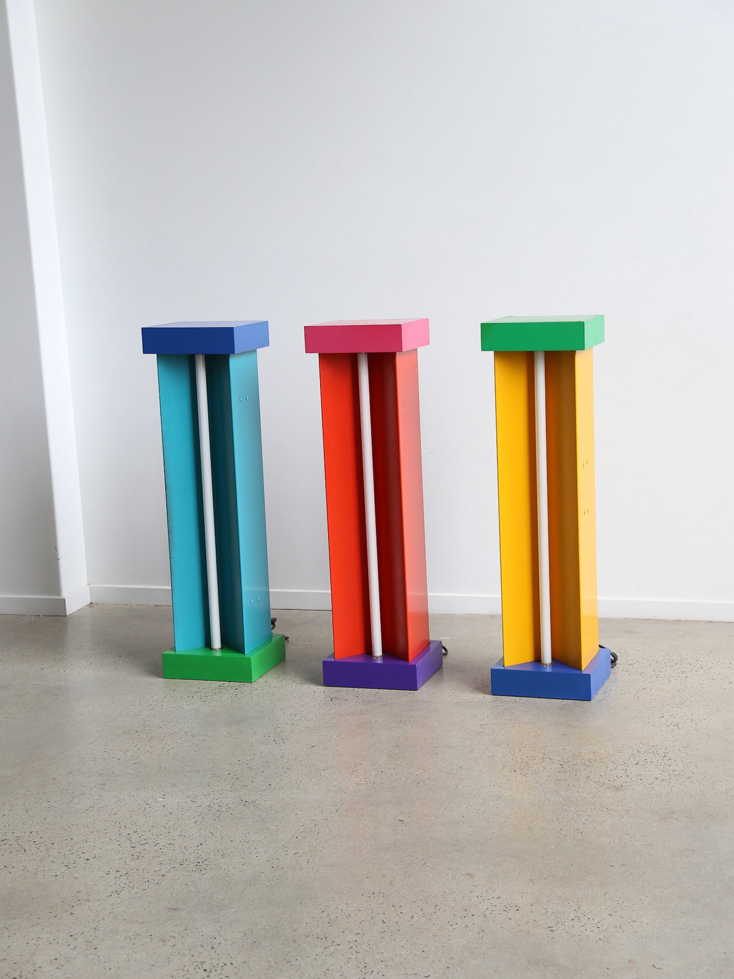 Ettore Sottsass custom floor lamp pedestals for Brionvega shop, Milan