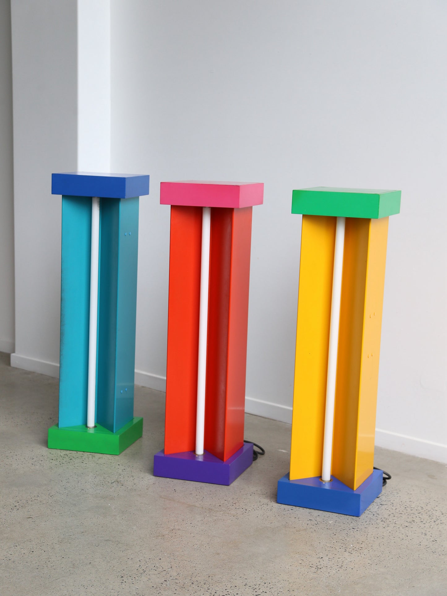Ettore Sottsass custom floor lamp pedestals for Brionvega shop, Milan