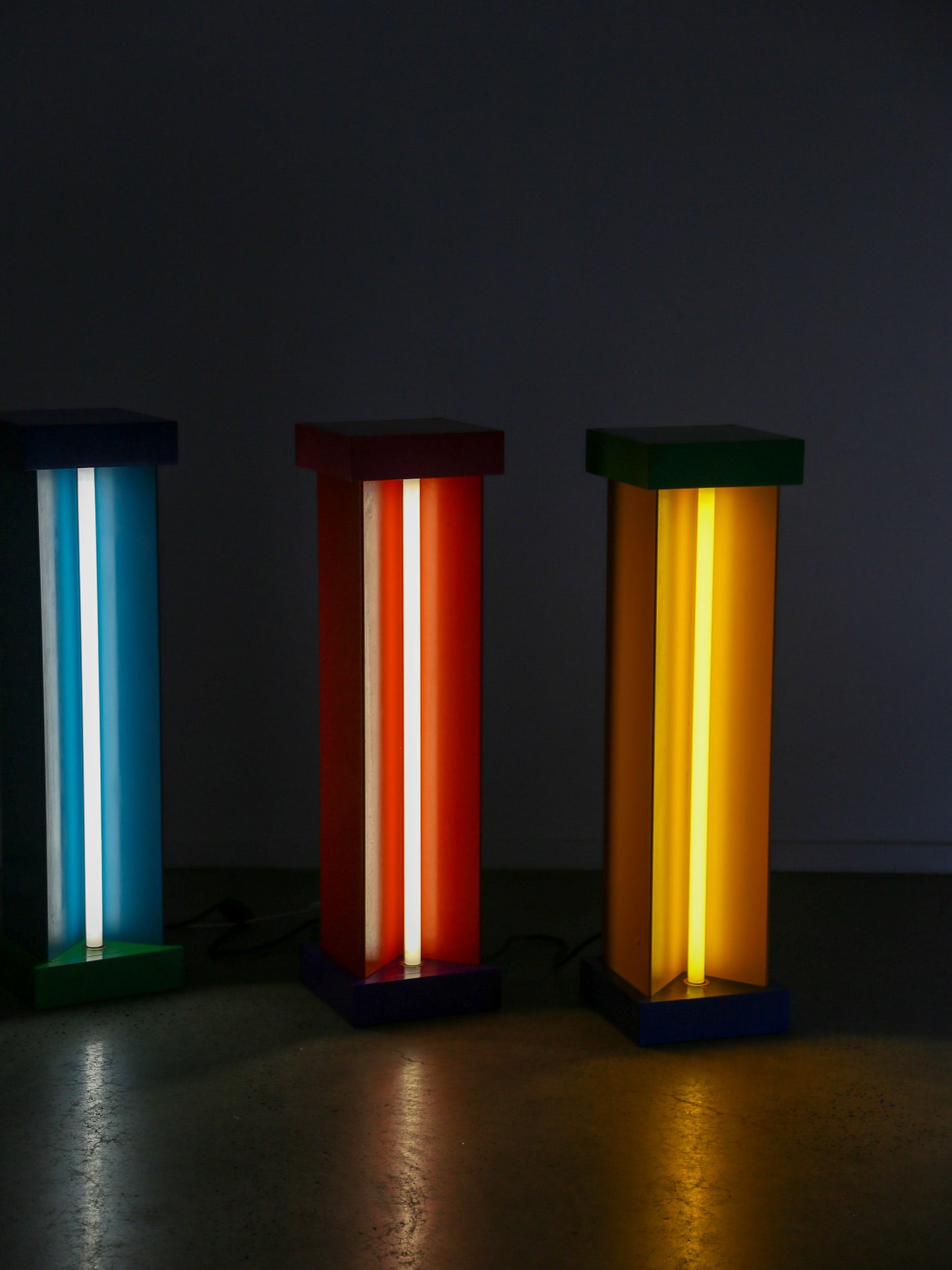 Ettore Sottsass custom floor lamp pedestals for Brionvega shop, Milan