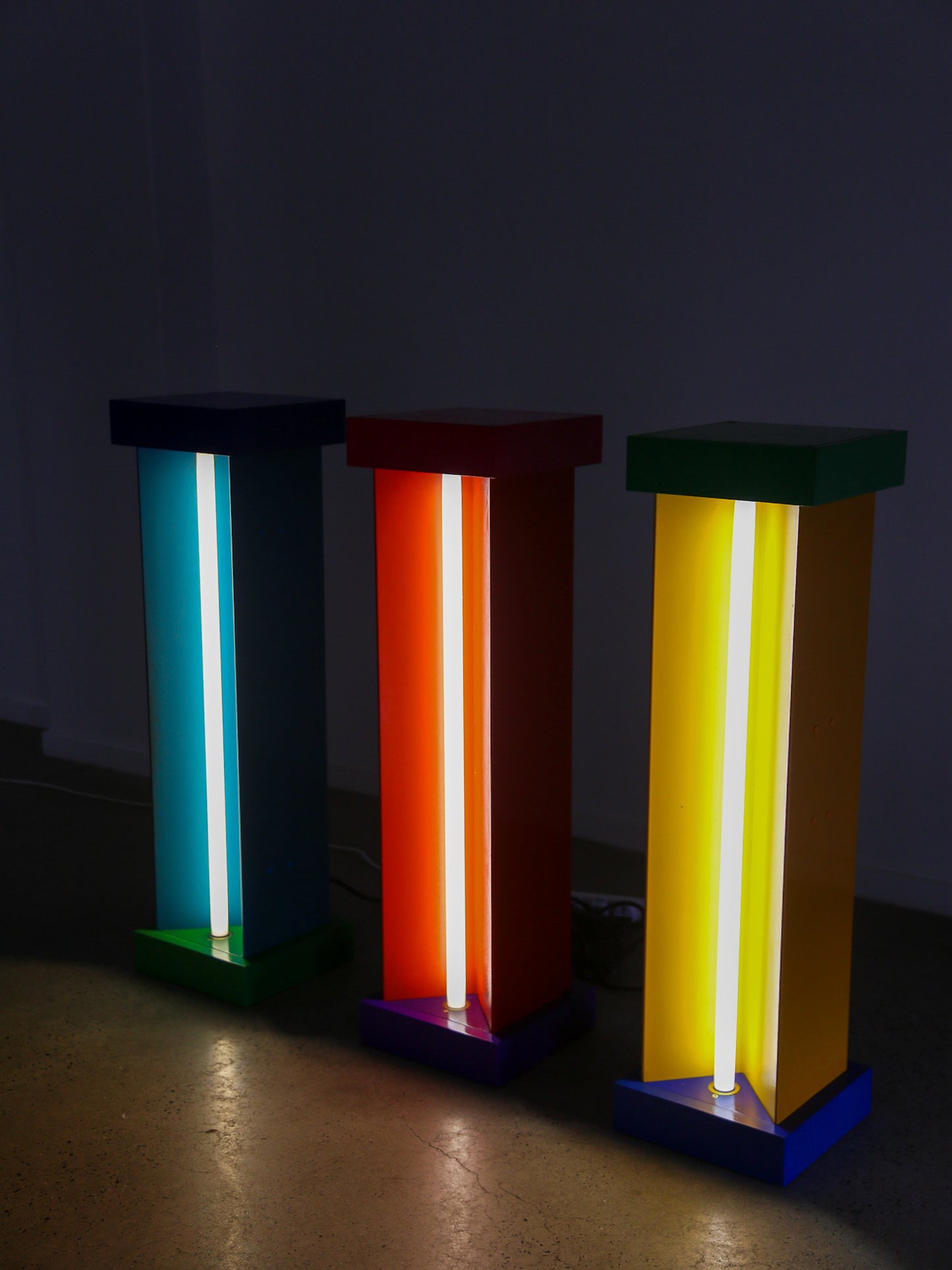 Ettore Sottsass custom floor lamp pedestals for Brionvega shop, Milan