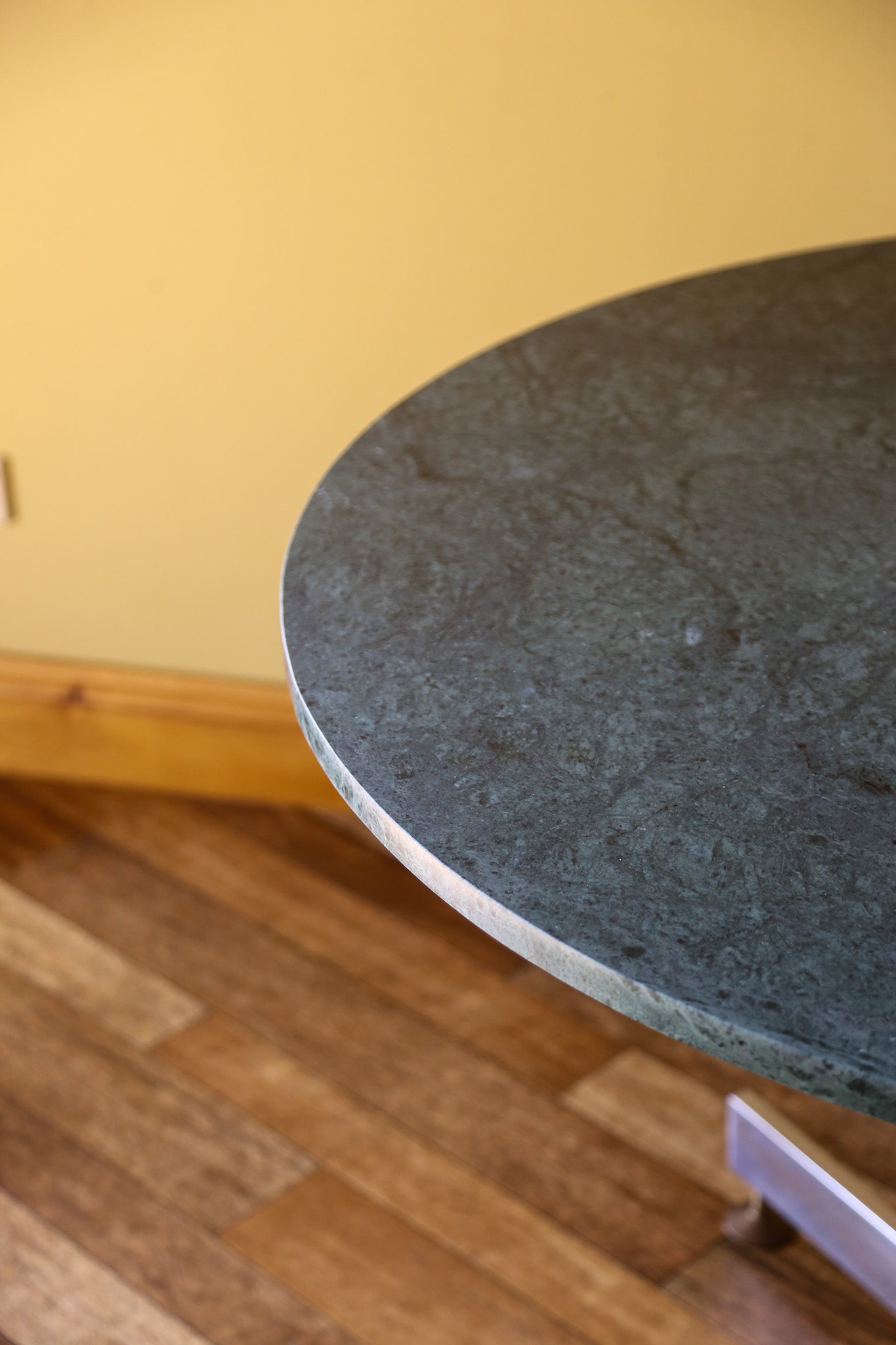 Italian Green Marble Dining Table with Chrome Base - Lumini Collections