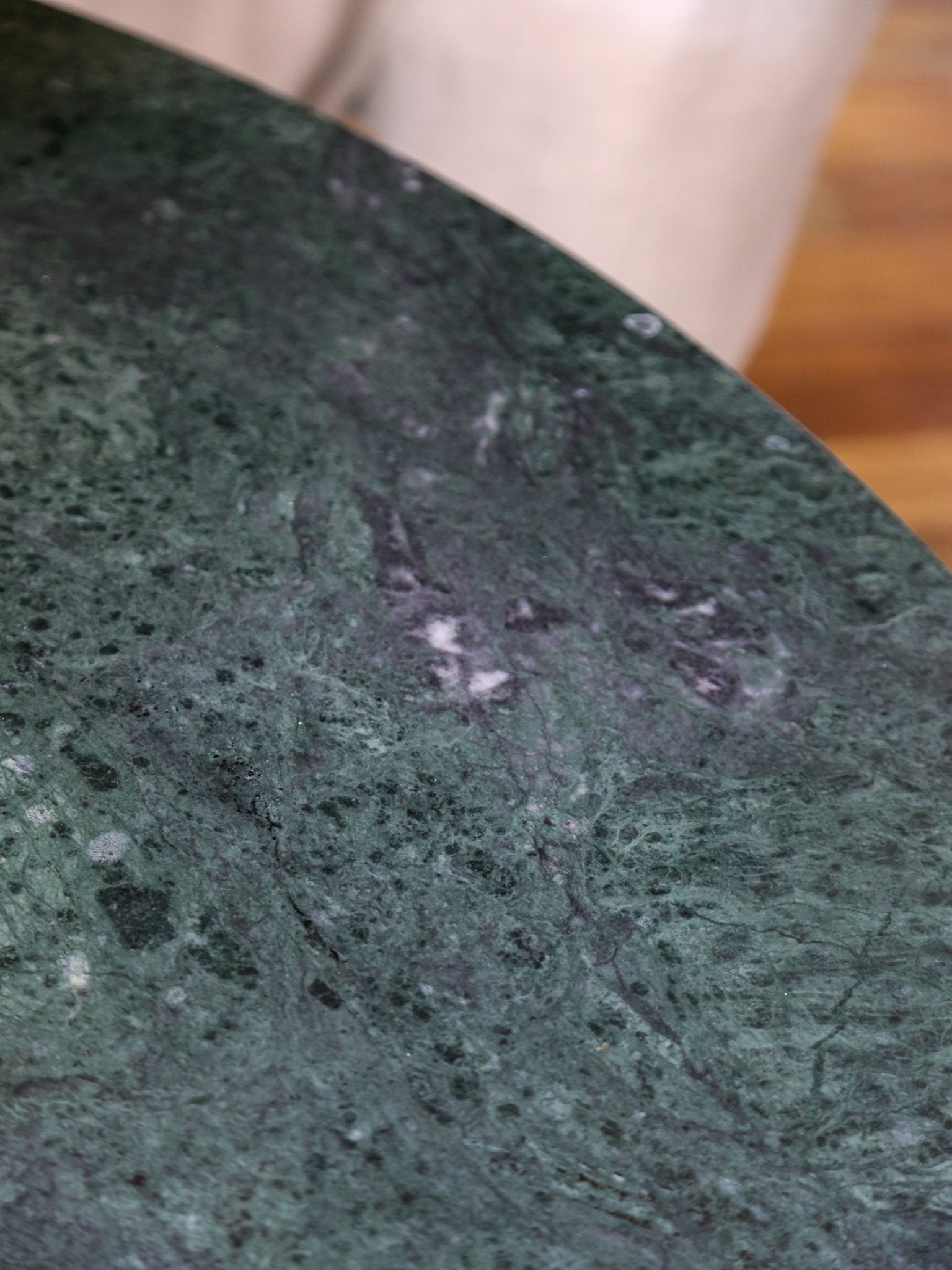 Italian Green Marble Dining Table with Chrome Base - Lumini Collections