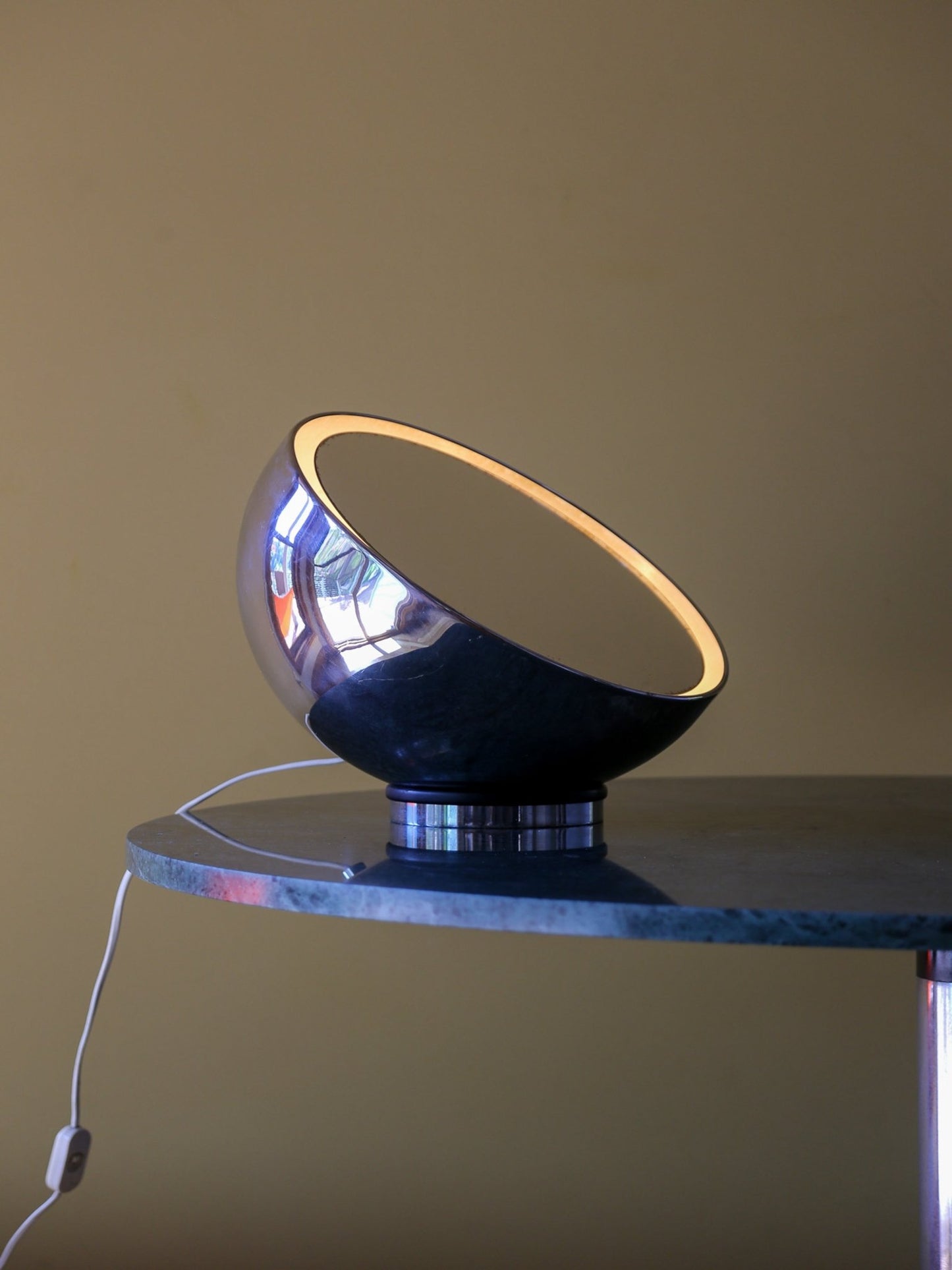 Italian Space Age Chrome Illuminated Vanity Mirror Table Lamp - Lumini Collections