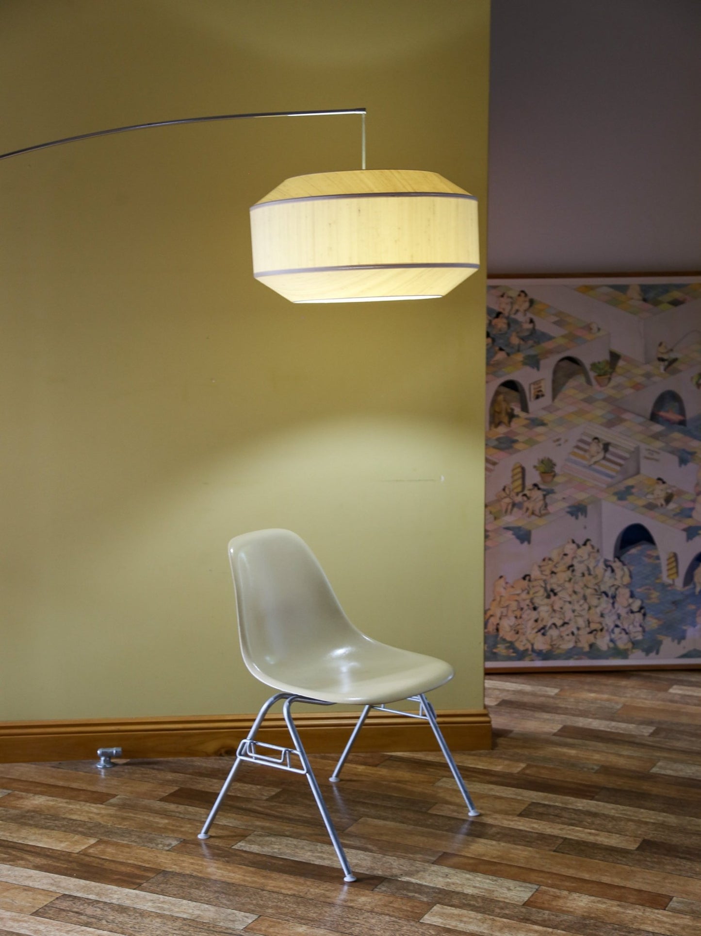 Italian Mid - Century Chrome Arc Floor Lamp with Suspended Shade - Lumini Collections