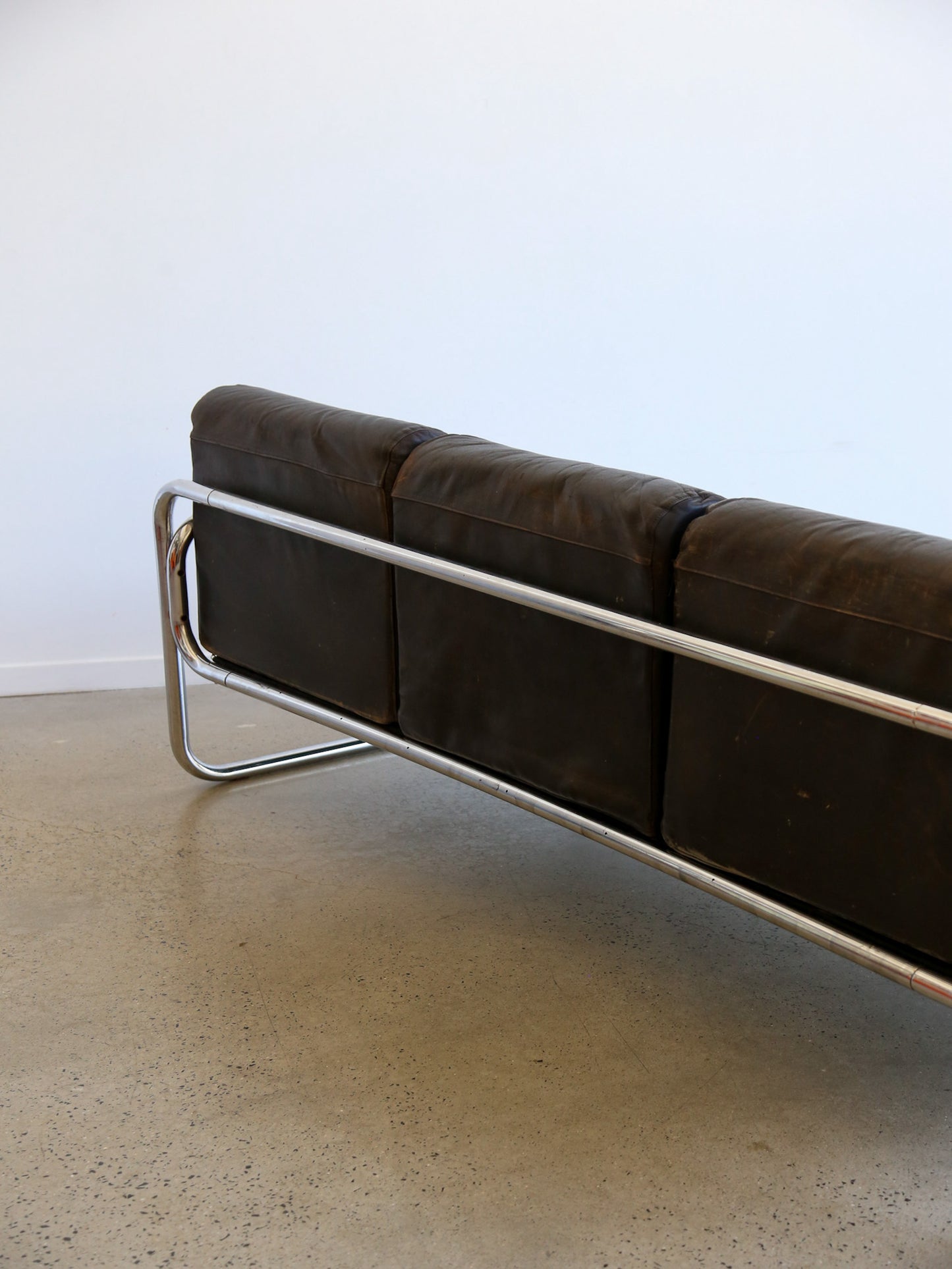 Rodney Kinsman for Omk Three Seat Black Leather Sofa