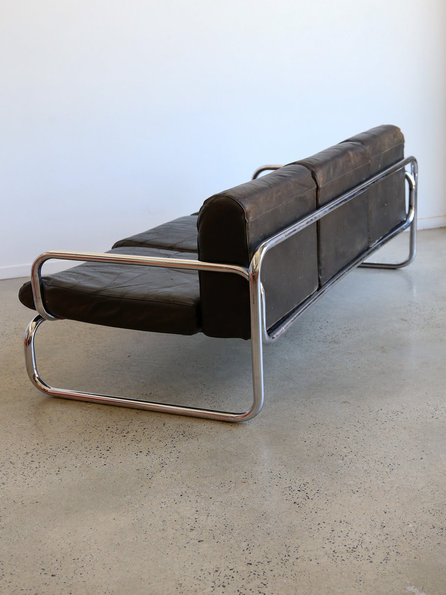 Rodney Kinsman for Omk Three Seat Black Leather Sofa