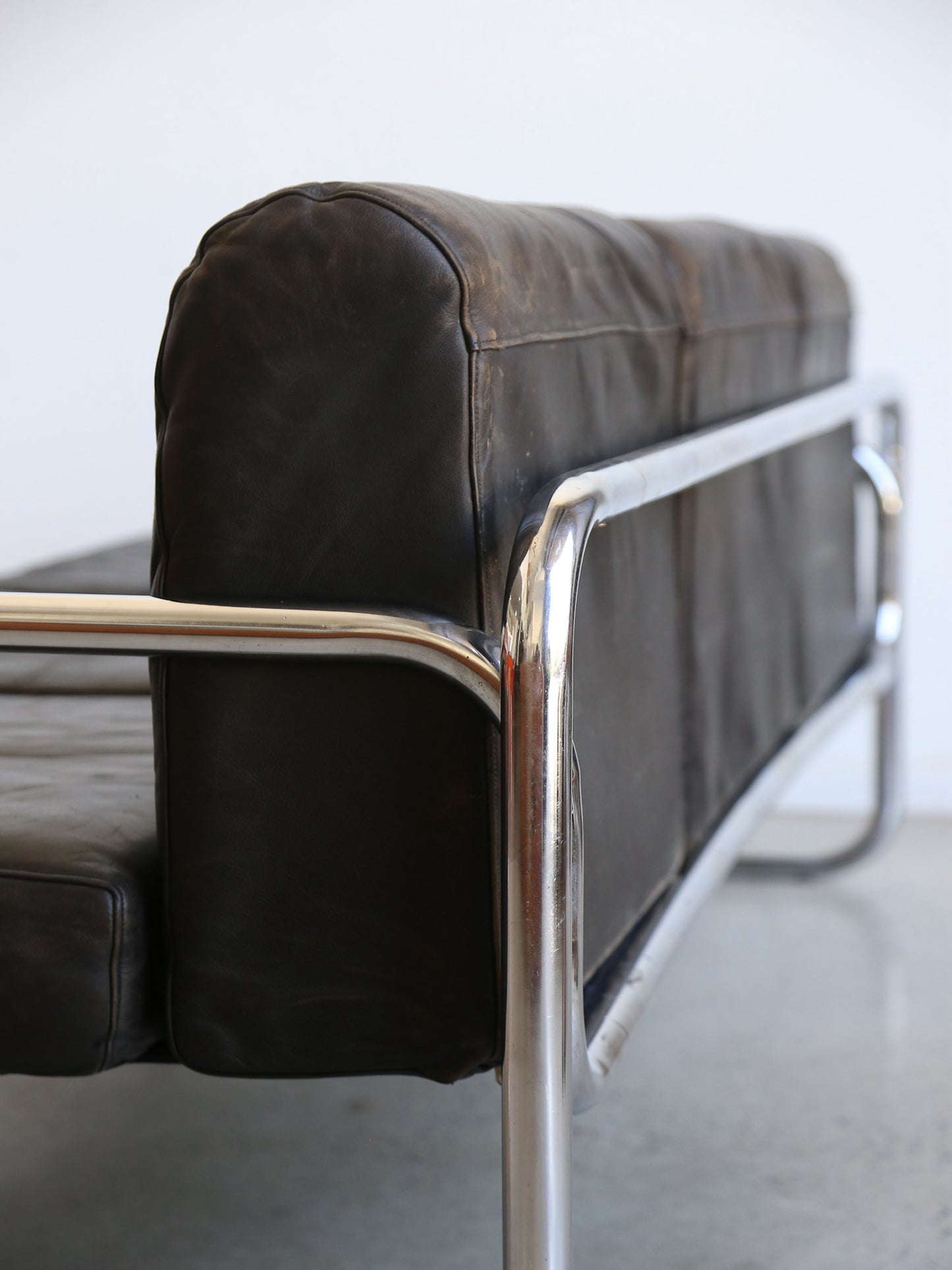 Rodney Kinsman for Omk Three Seat Black Leather Sofa