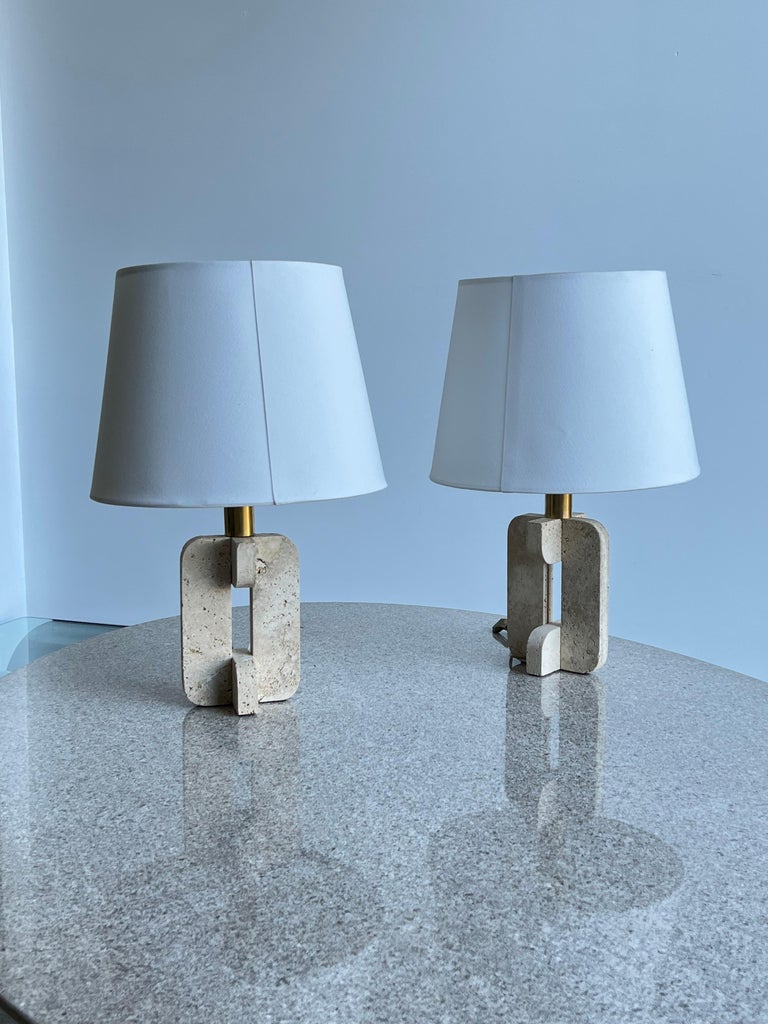 Table Lamps in Travertine Base and Brass by Fratelli Mannelli