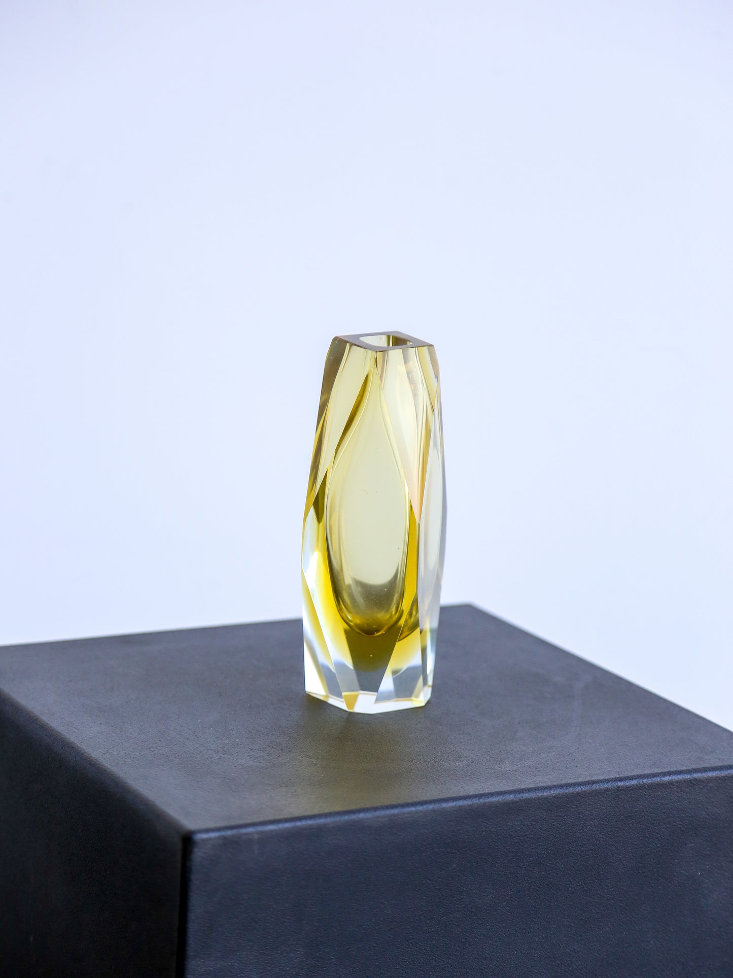 Italian Sommerso Murano Glass Yellow Vase