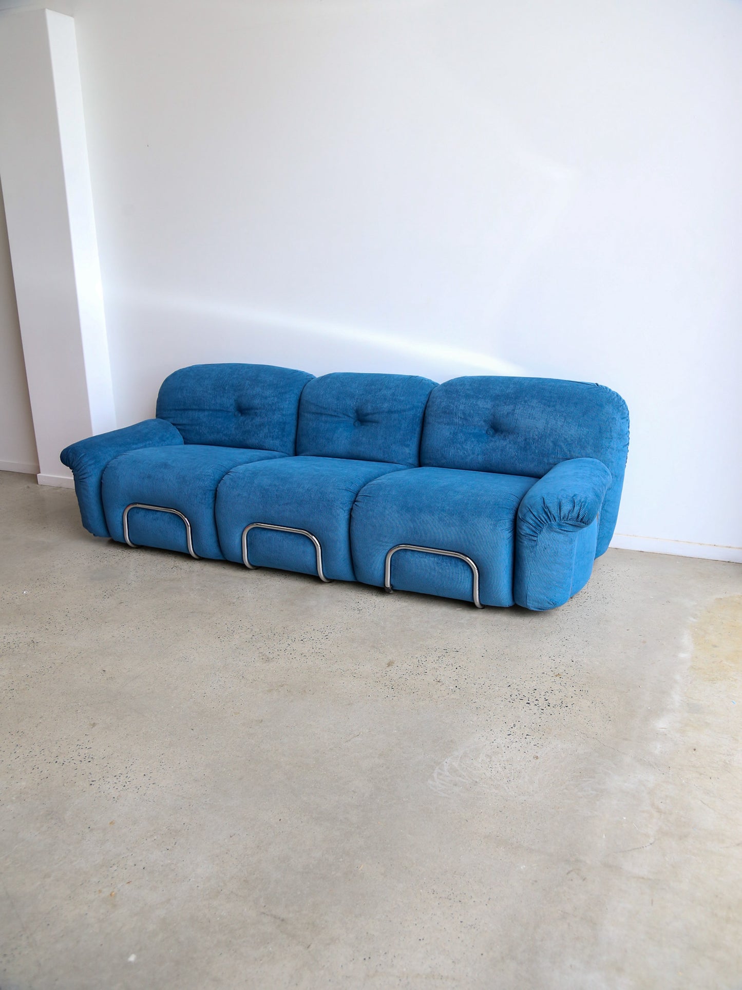 Adriano Pizzesi Sofa Set in Marine Blue Velvet and Chrome Frame