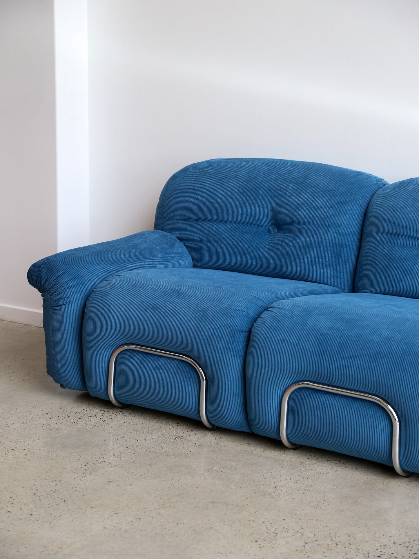 Adriano Pizzesi Sofa Set in Marine Blue Velvet and Chrome Frame