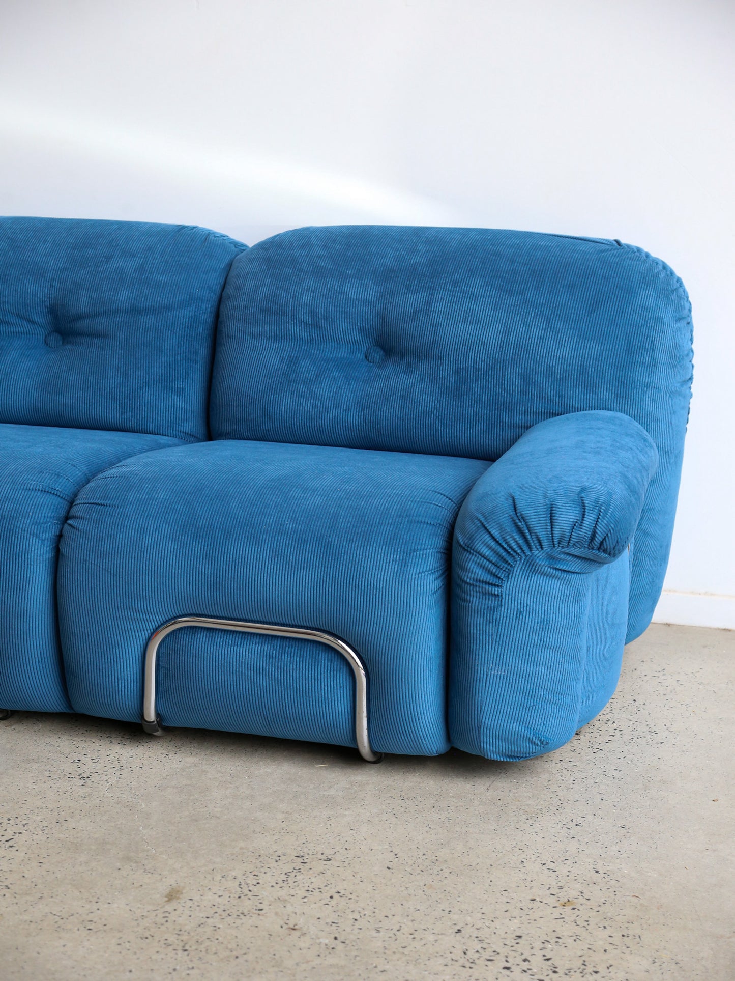 Adriano Piazzesi Sofa in Blue Marine Velvet and Chrome Frame