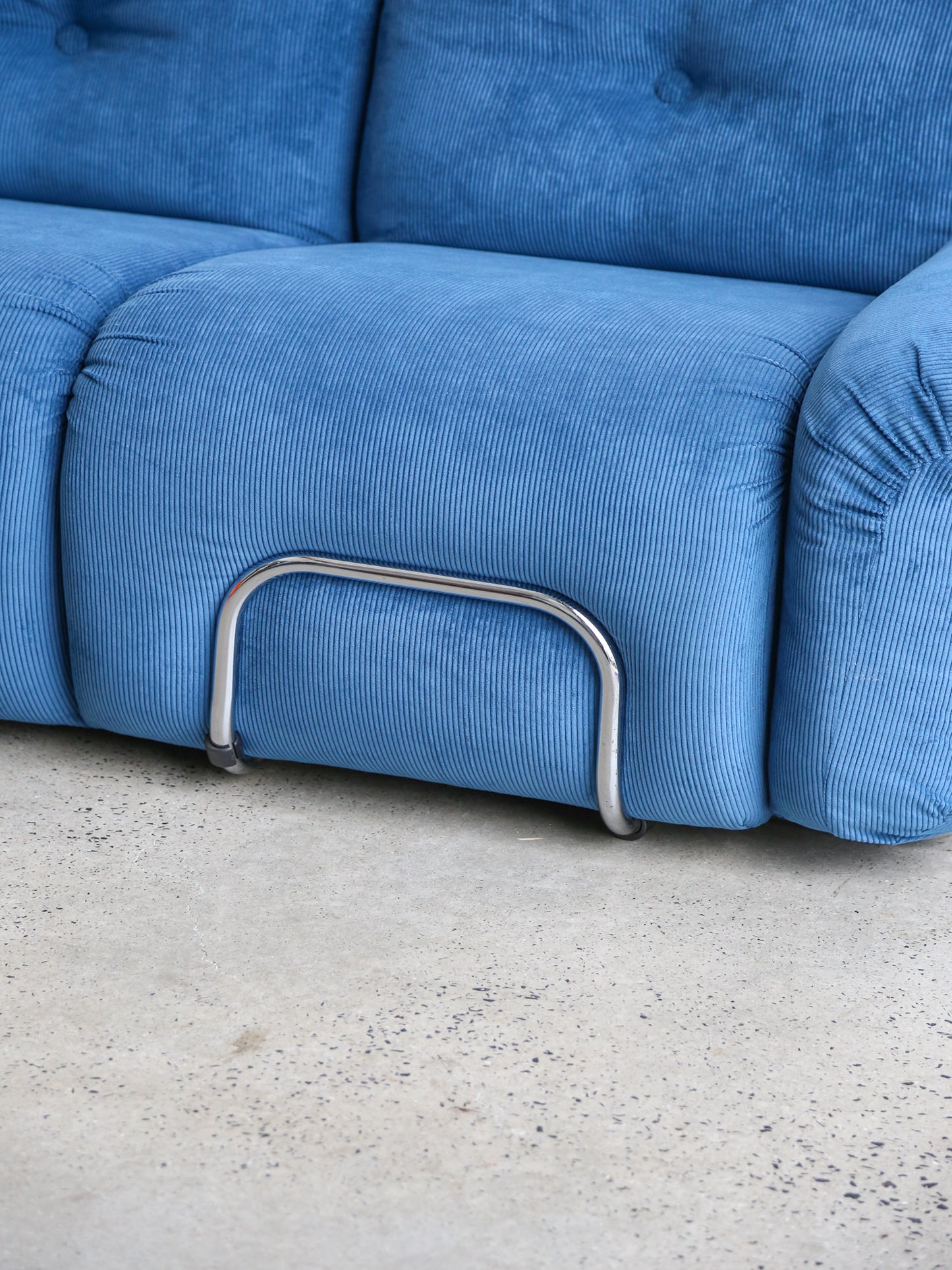 Adriano Piazzesi Sofa in Blue Marine Velvet and Chrome Frame