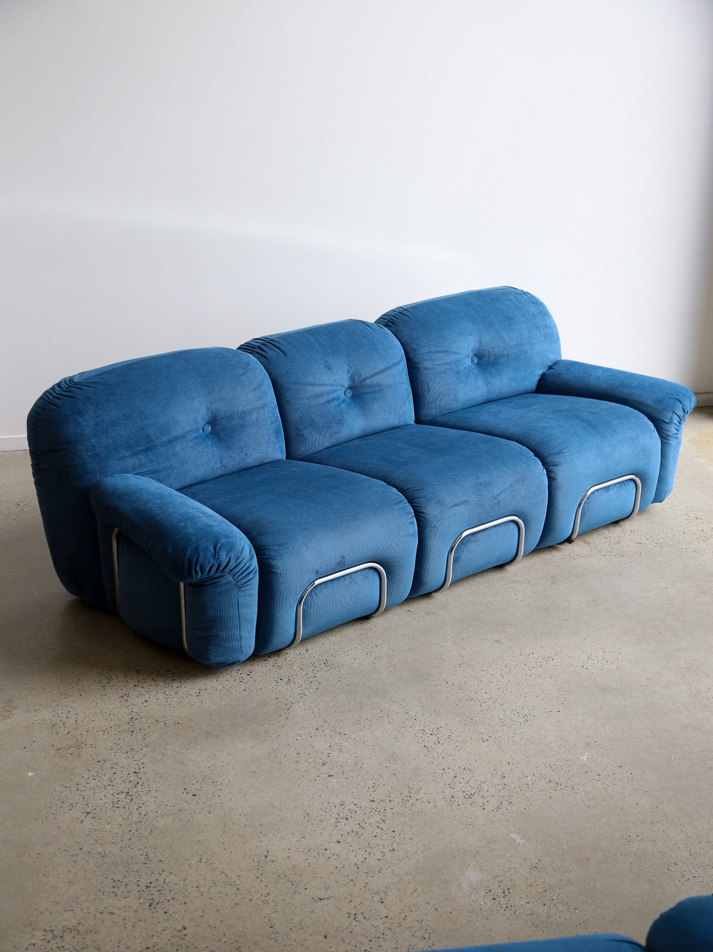 Adriano Pizzesi Sofa Set in Marine Blue Velvet and Chrome Frame