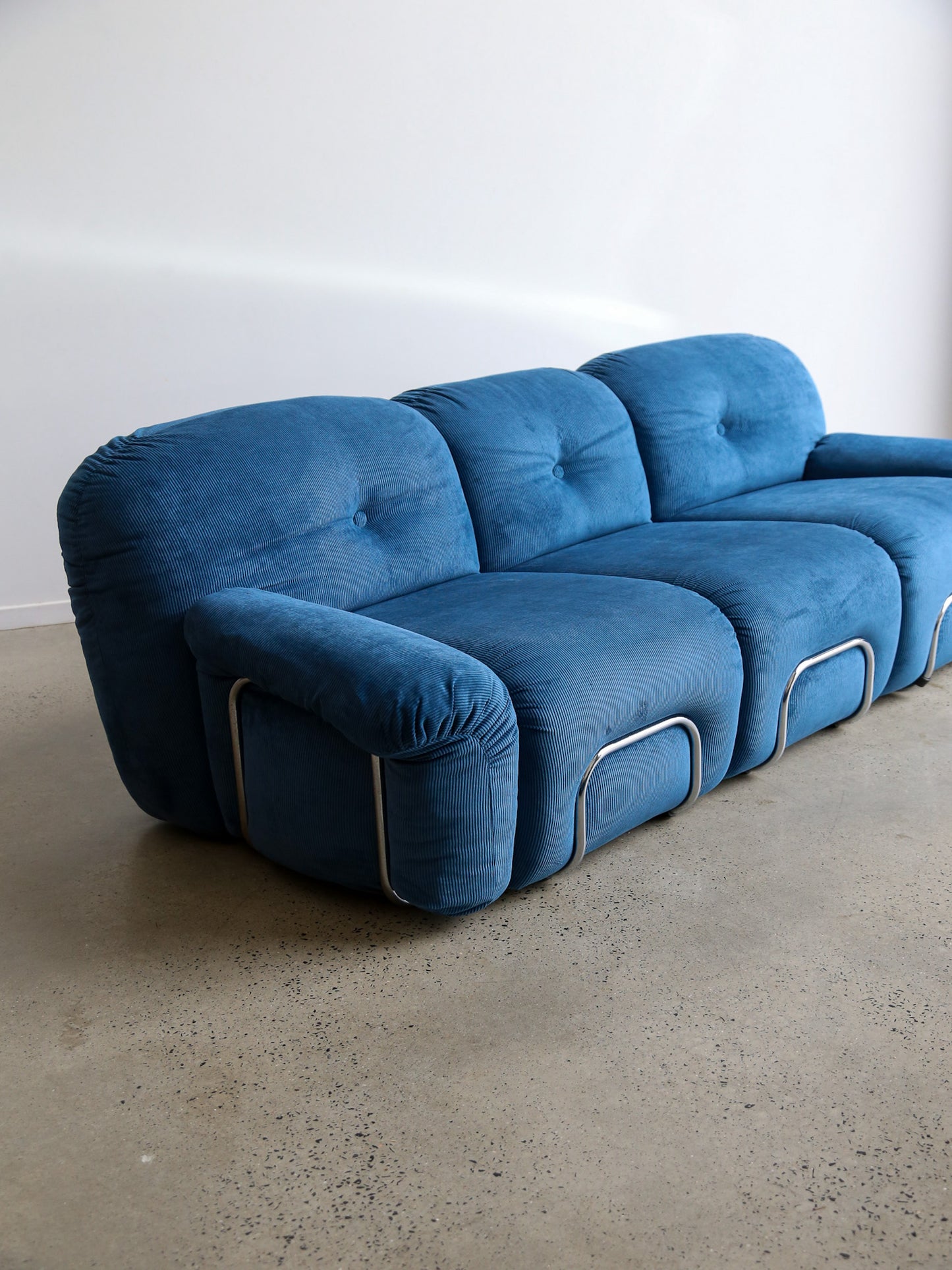 Adriano Pizzesi Sofa Set in Marine Blue Velvet and Chrome Frame