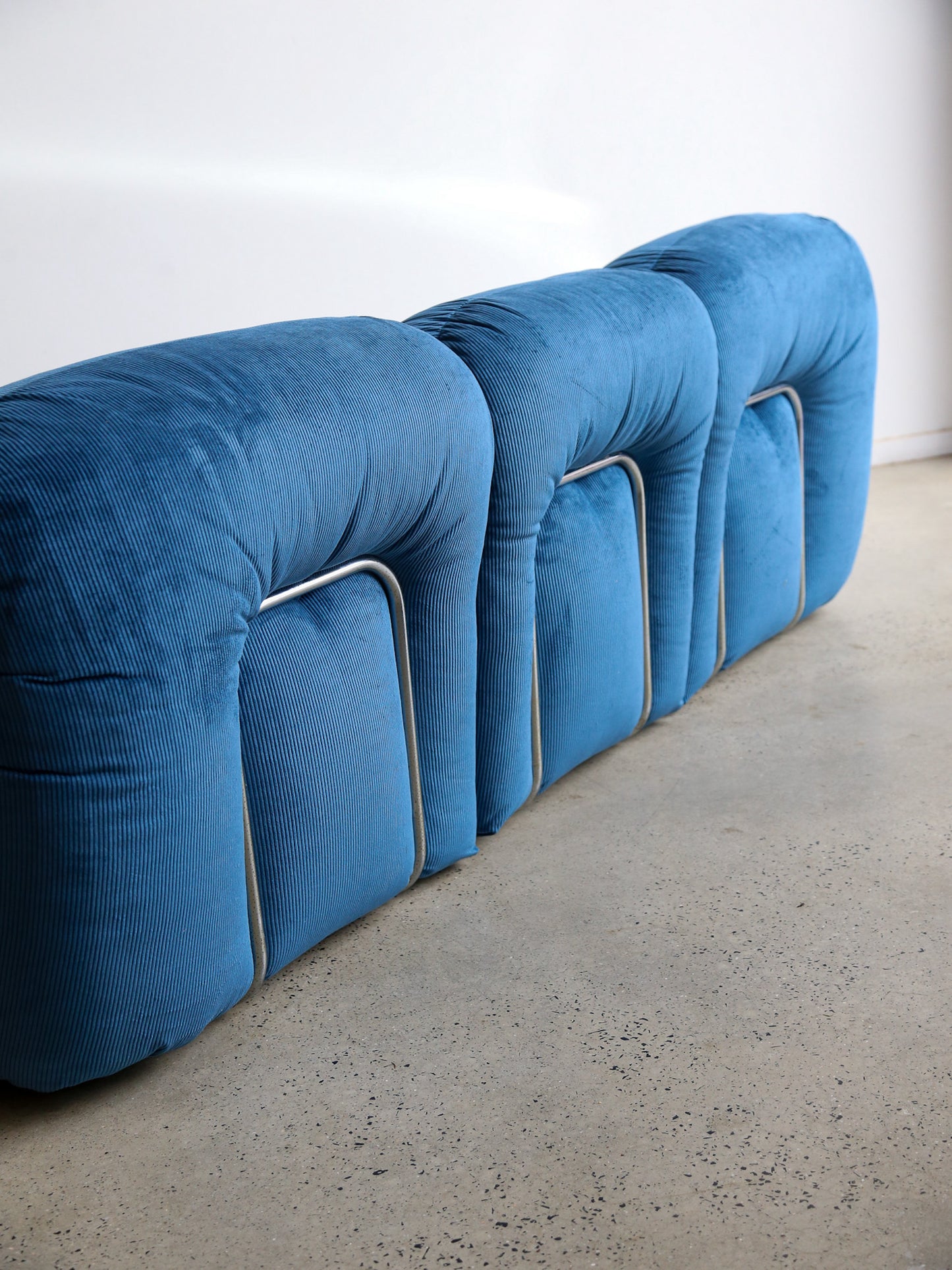 Adriano Pizzesi Sofa Set in Marine Blue Velvet and Chrome Frame