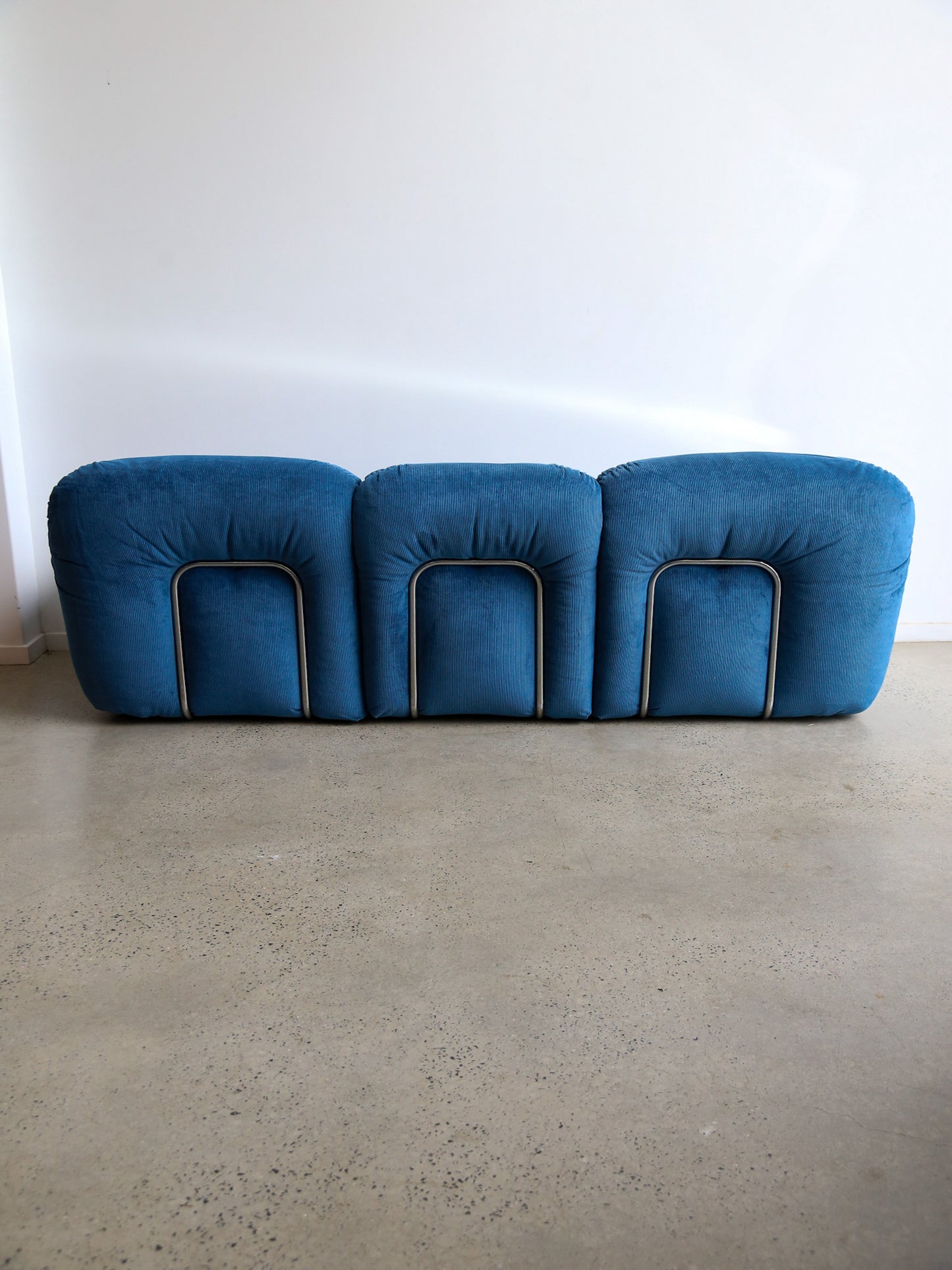 Adriano Pizzesi Sofa Set in Marine Blue Velvet and Chrome Frame