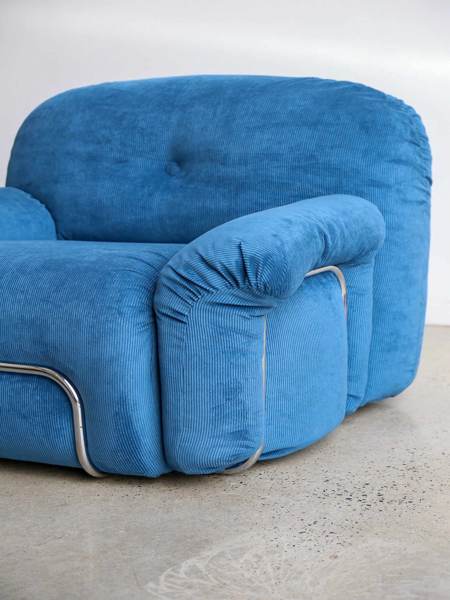 Adriano Pizzesi Sofa Set in Marine Blue Velvet and Chrome Frame