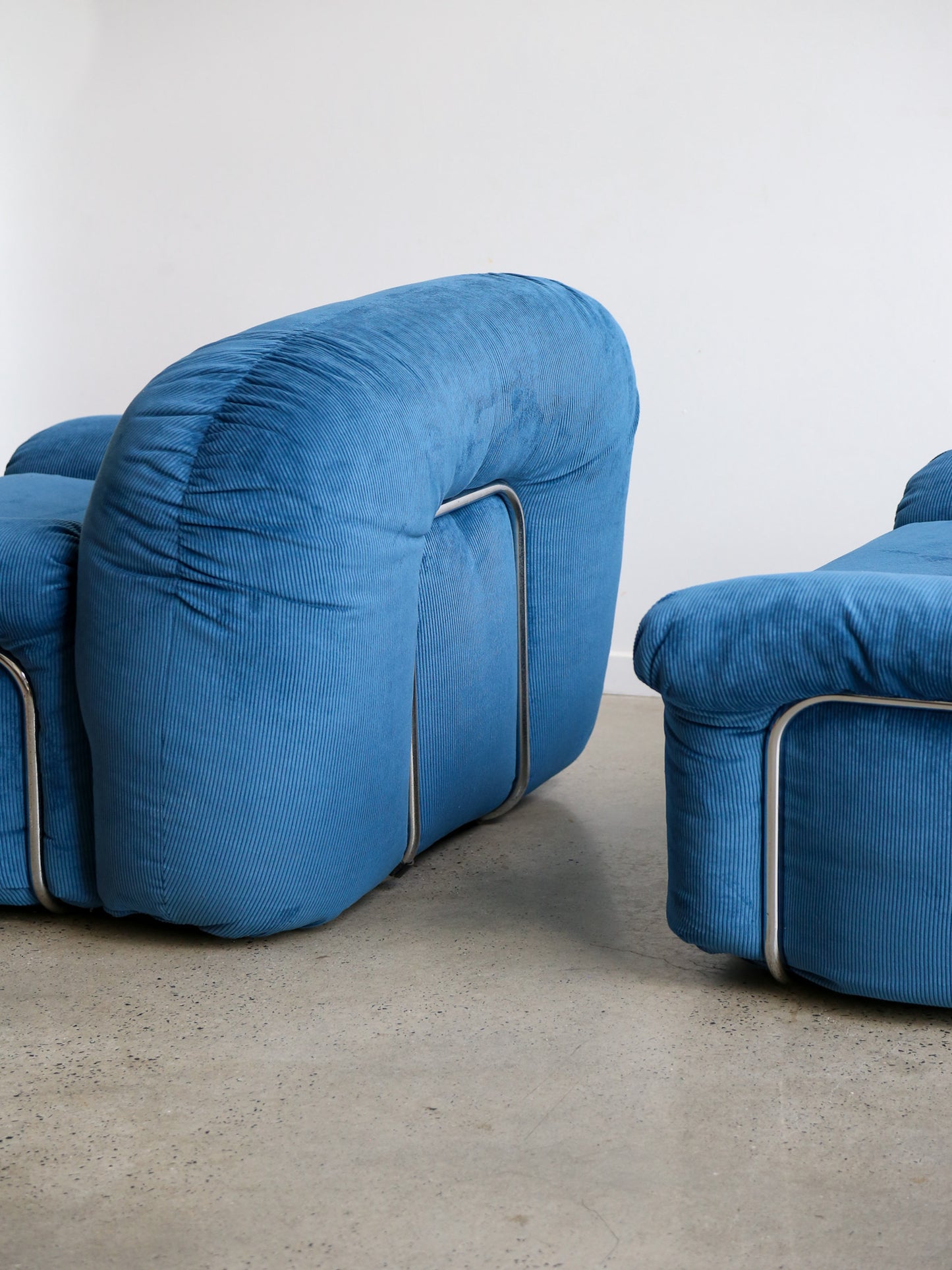 Adriano Pizzesi Sofa Set in Marine Blue Velvet and Chrome Frame