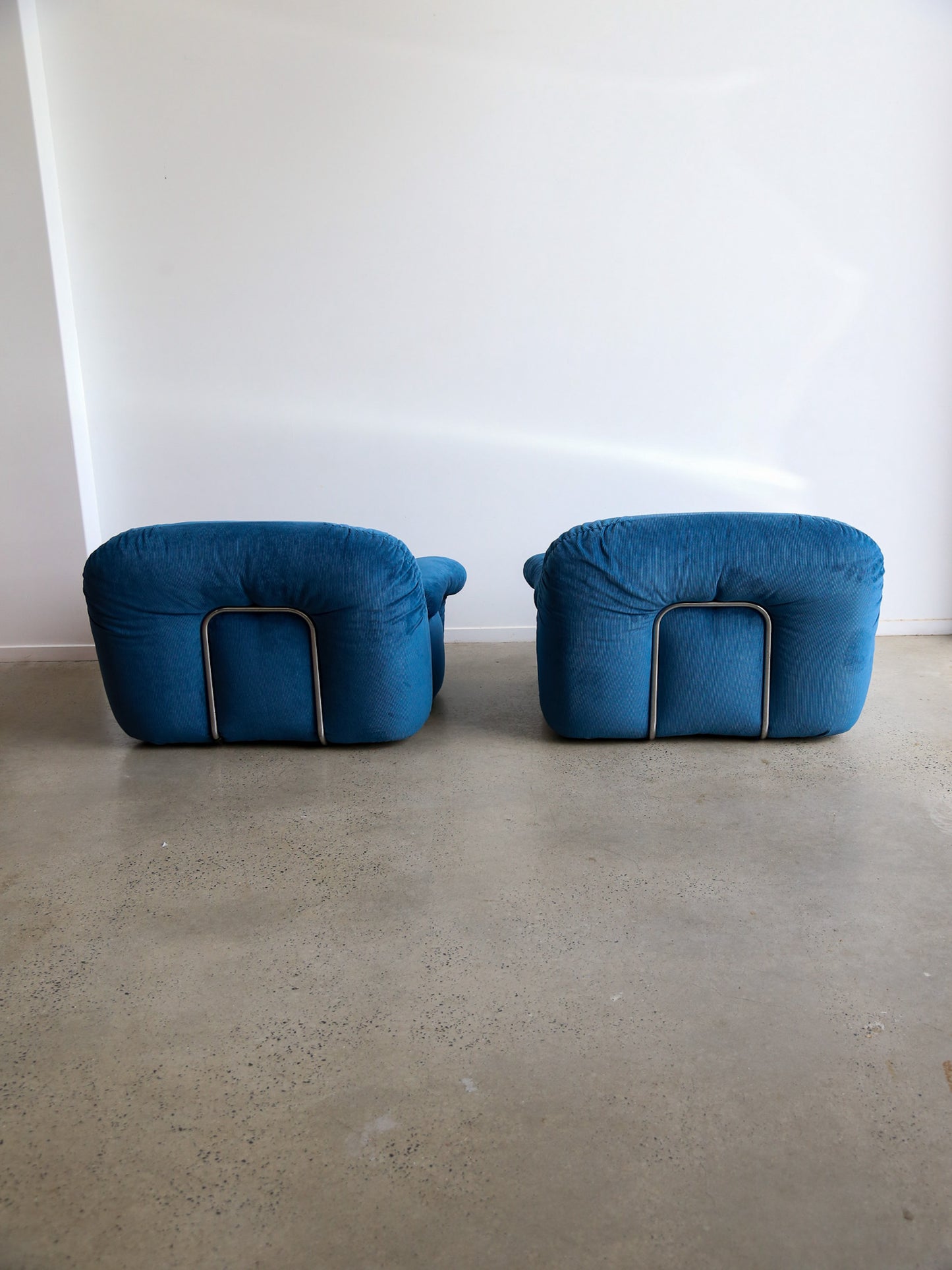 Adriano Piazzesi Armchairs in Blue Marine Velvet and Chrome Frame