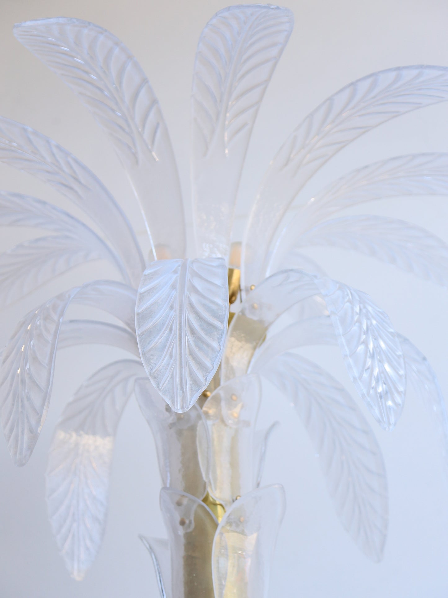 Contemporary Large White Murano Glass & Brass Floor Palm Lamp