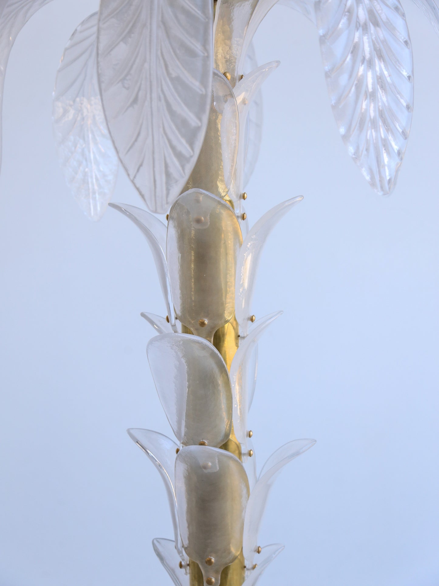 Contemporary Large White Murano Glass & Brass Floor Palm Lamp