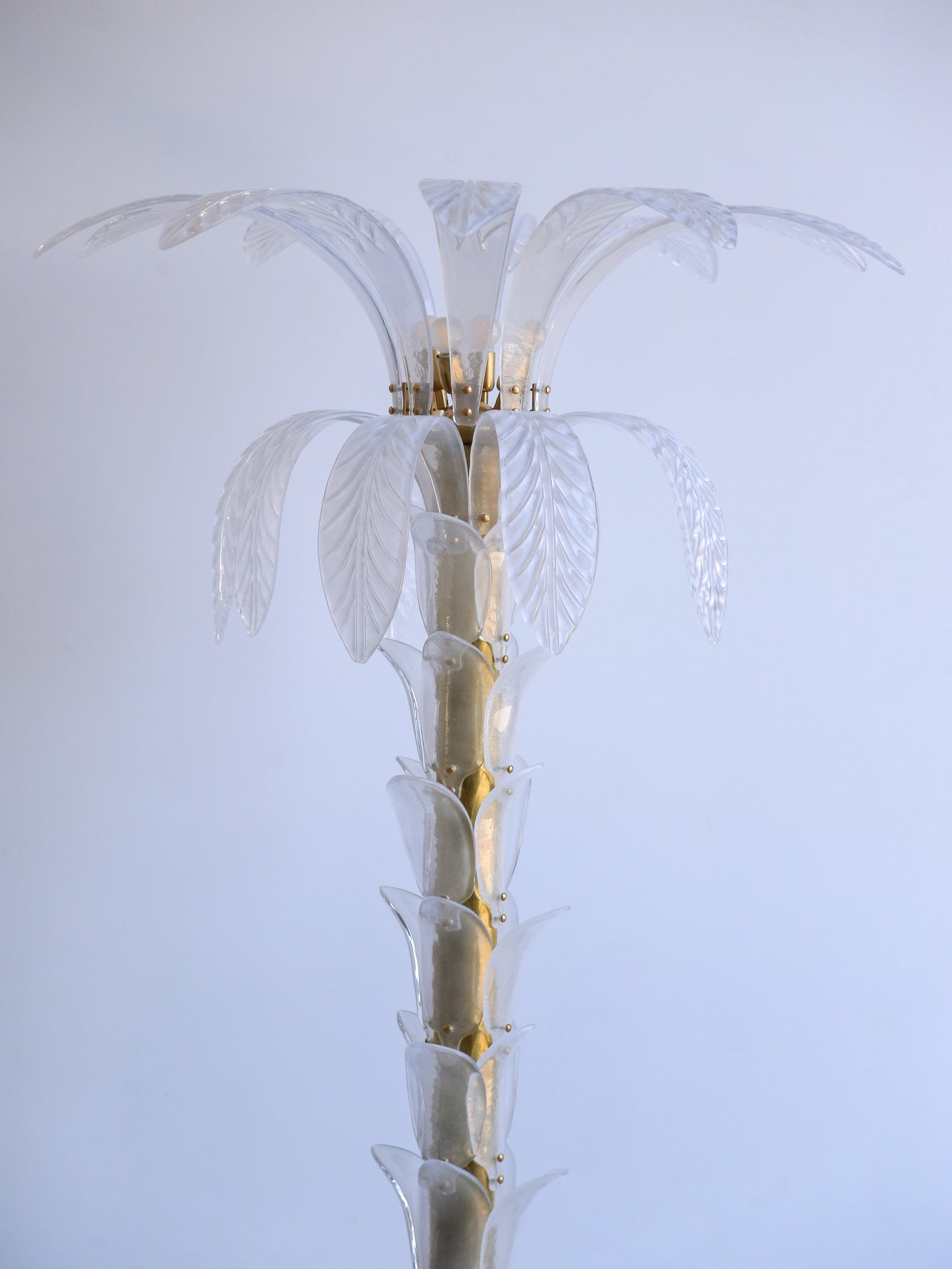 Contemporary Large White Murano Glass & Brass Floor Palm Lamp