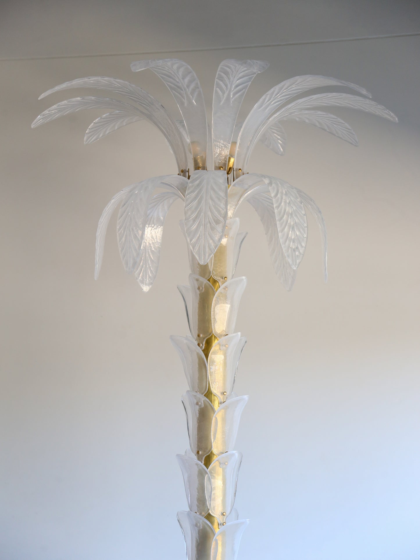 Contemporary Large White Murano Glass & Brass Floor Palm Lamp