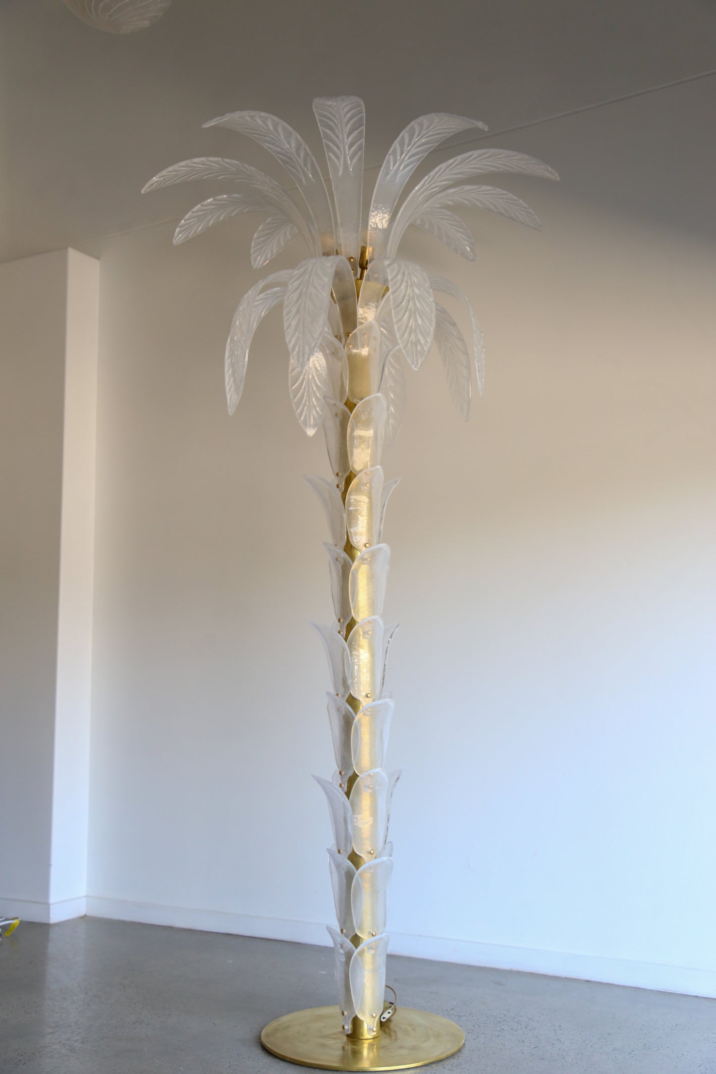 Contemporary Large White Murano Glass & Brass Floor Palm Lamp