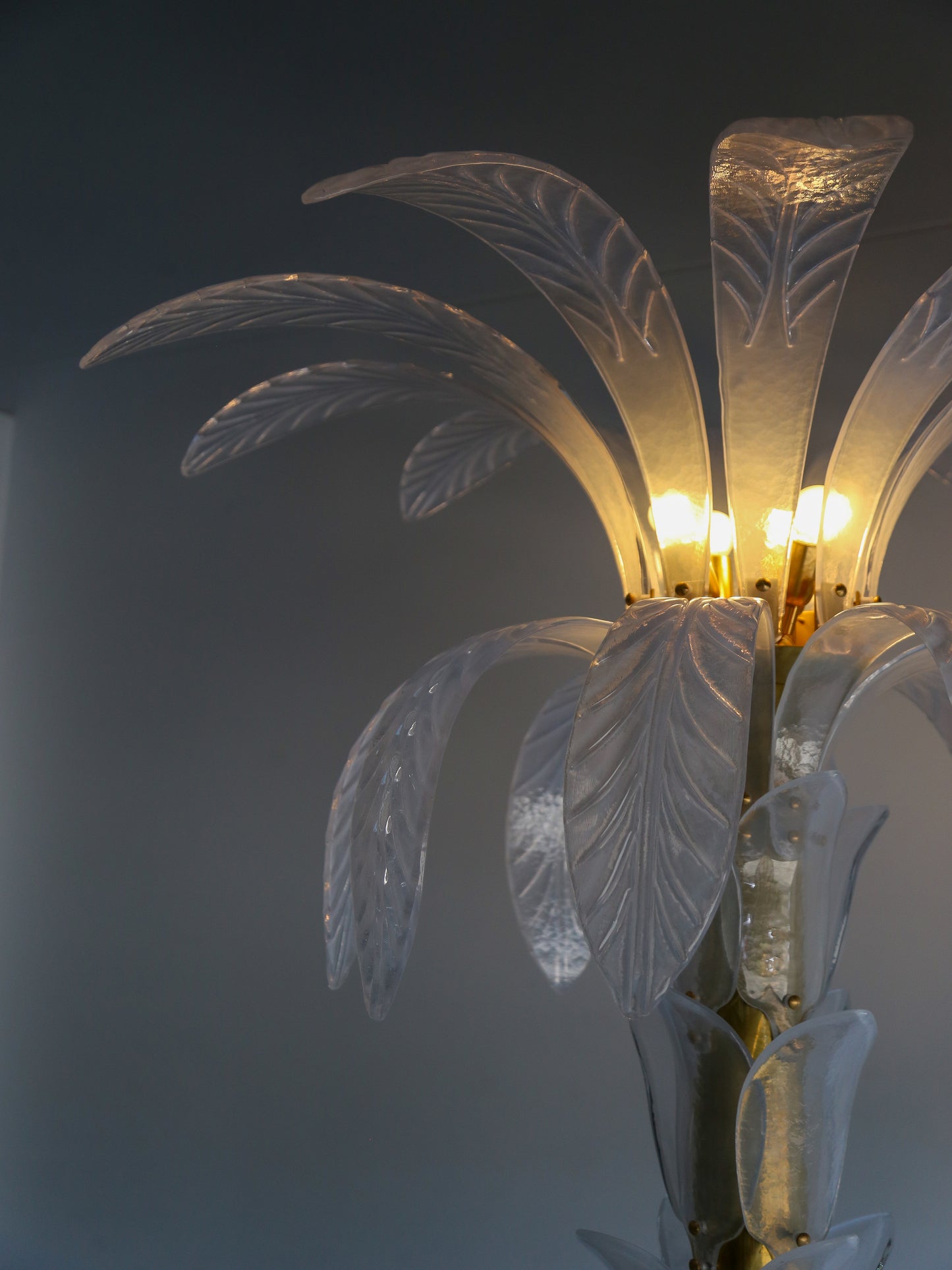 Contemporary Large White Murano Glass & Brass Floor Palm Lamp